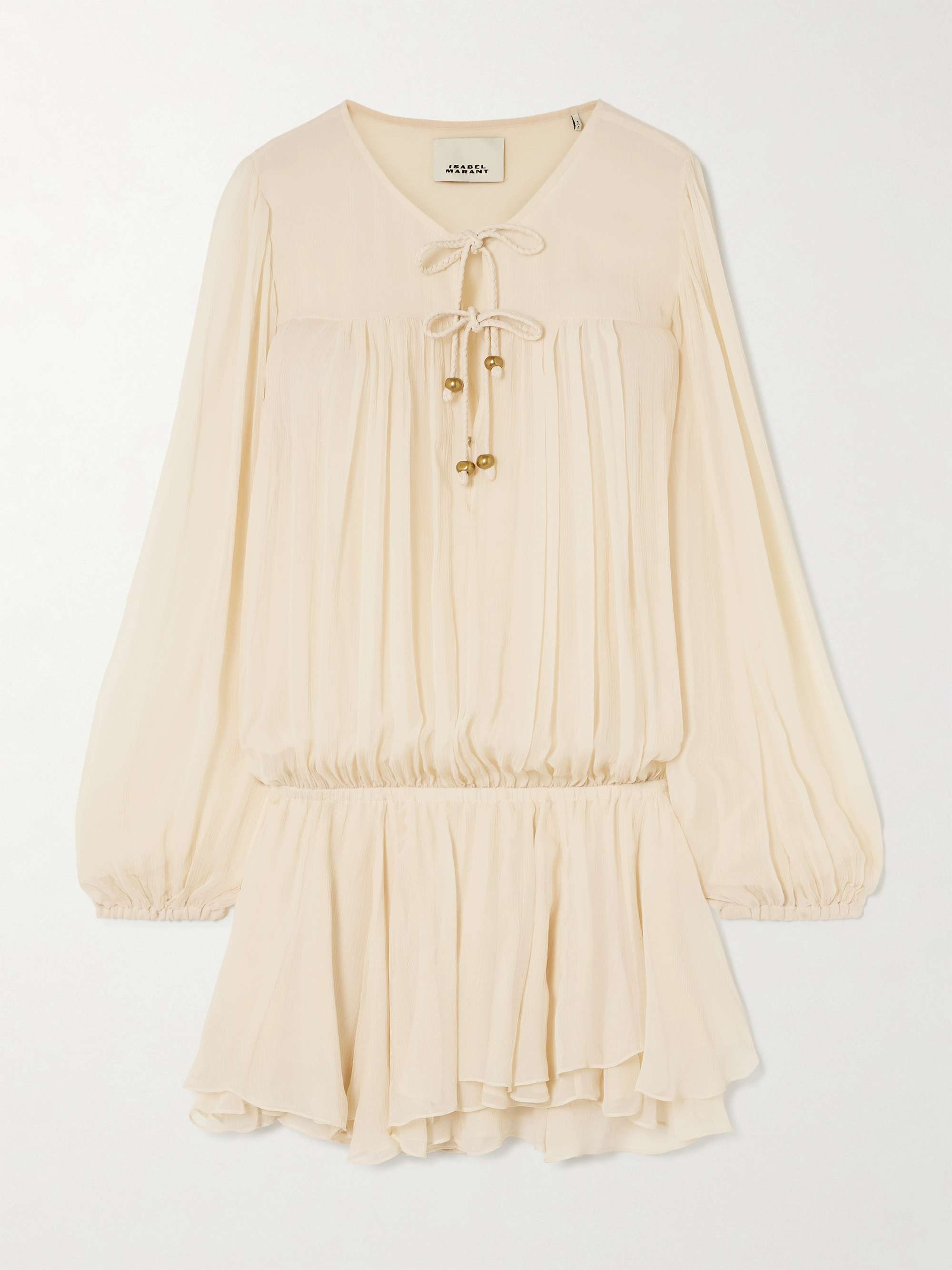 Aliyah embellished tiered gathered silk-crepon mini dress view