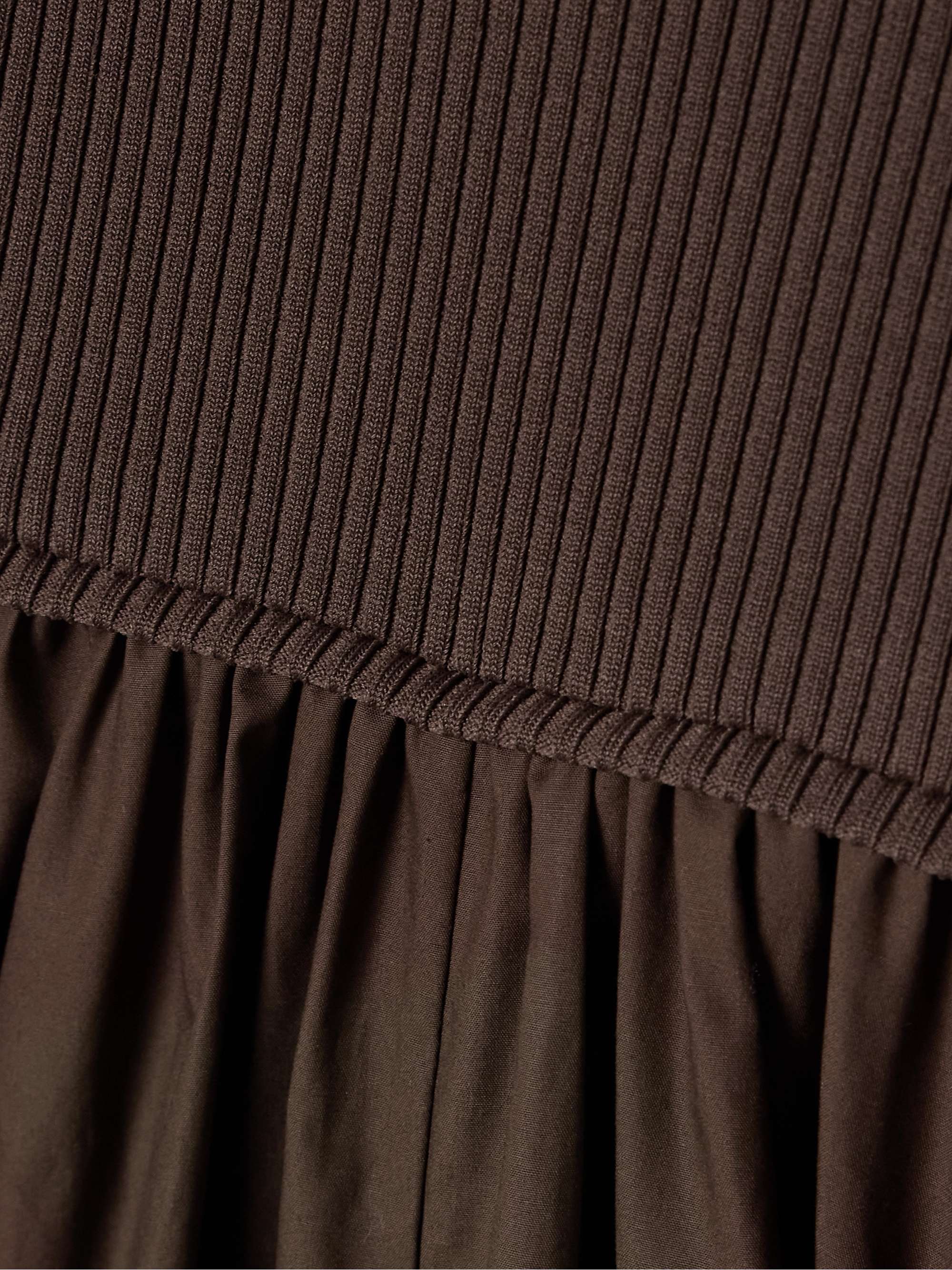 Ribbed-knit and cotton-poplin midi dress view