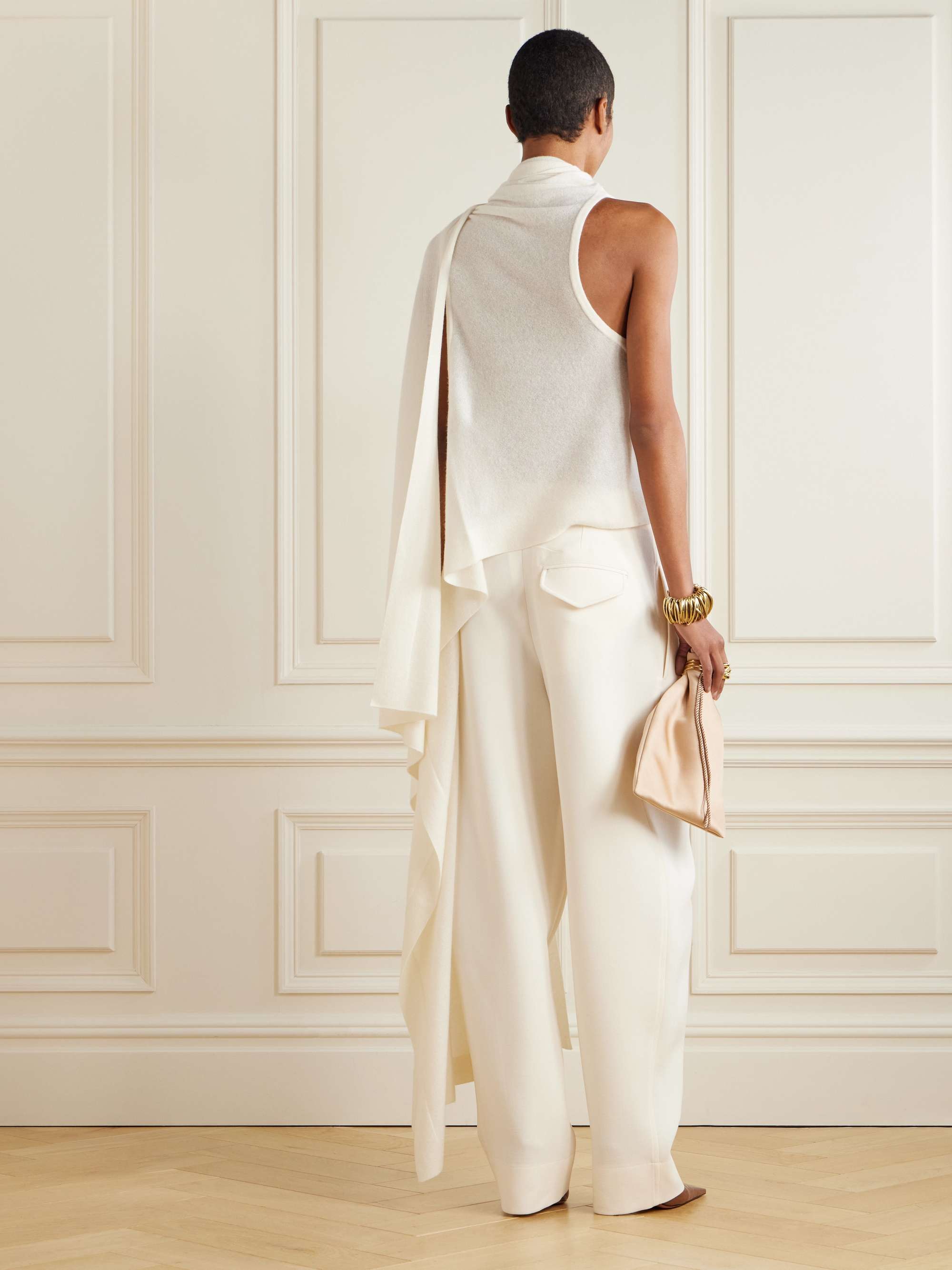 Draped asymmetric cashmere and silk-blend poncho view