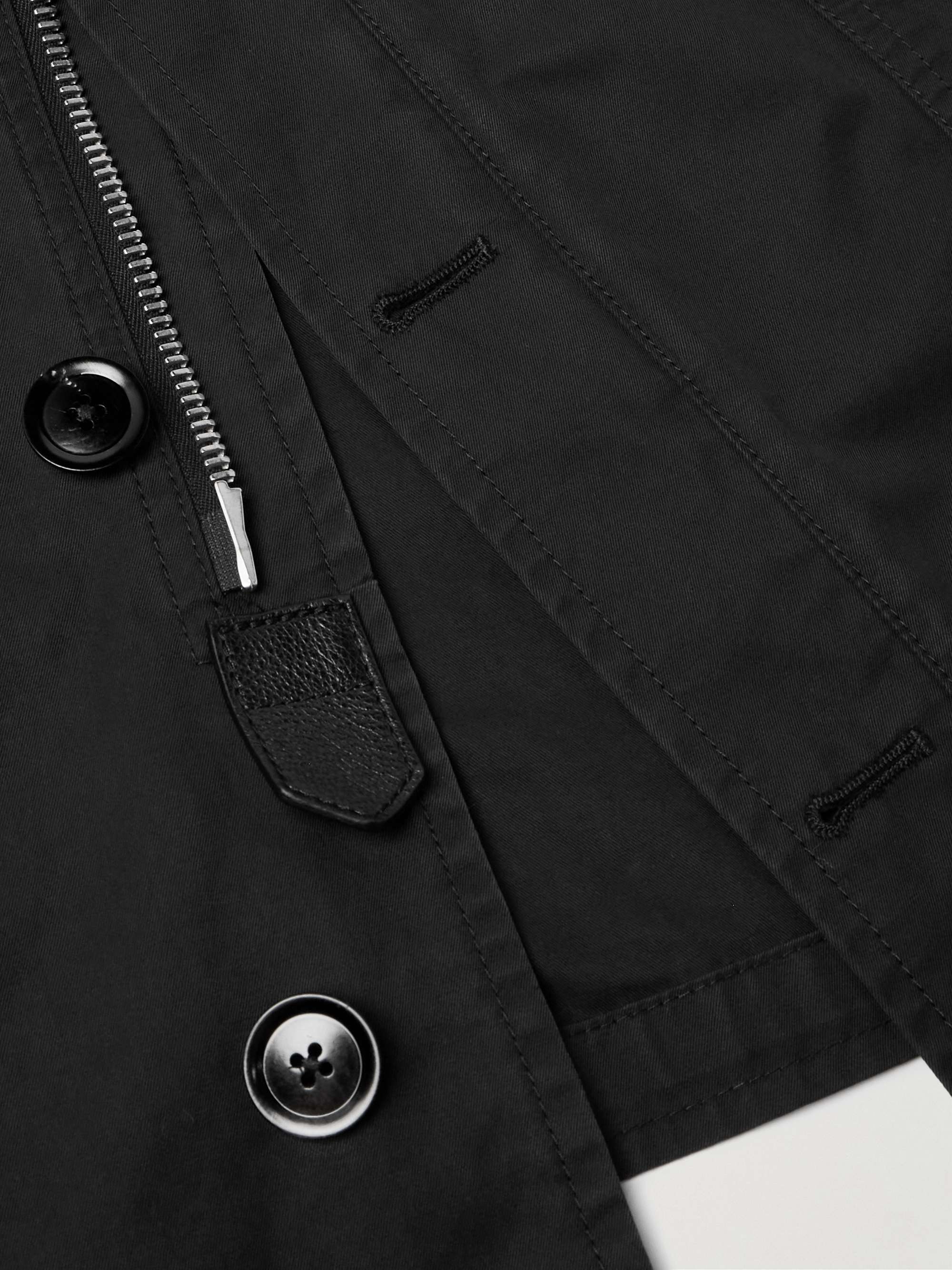Leather-Trimmed Cotton-Twill Field Jacket view