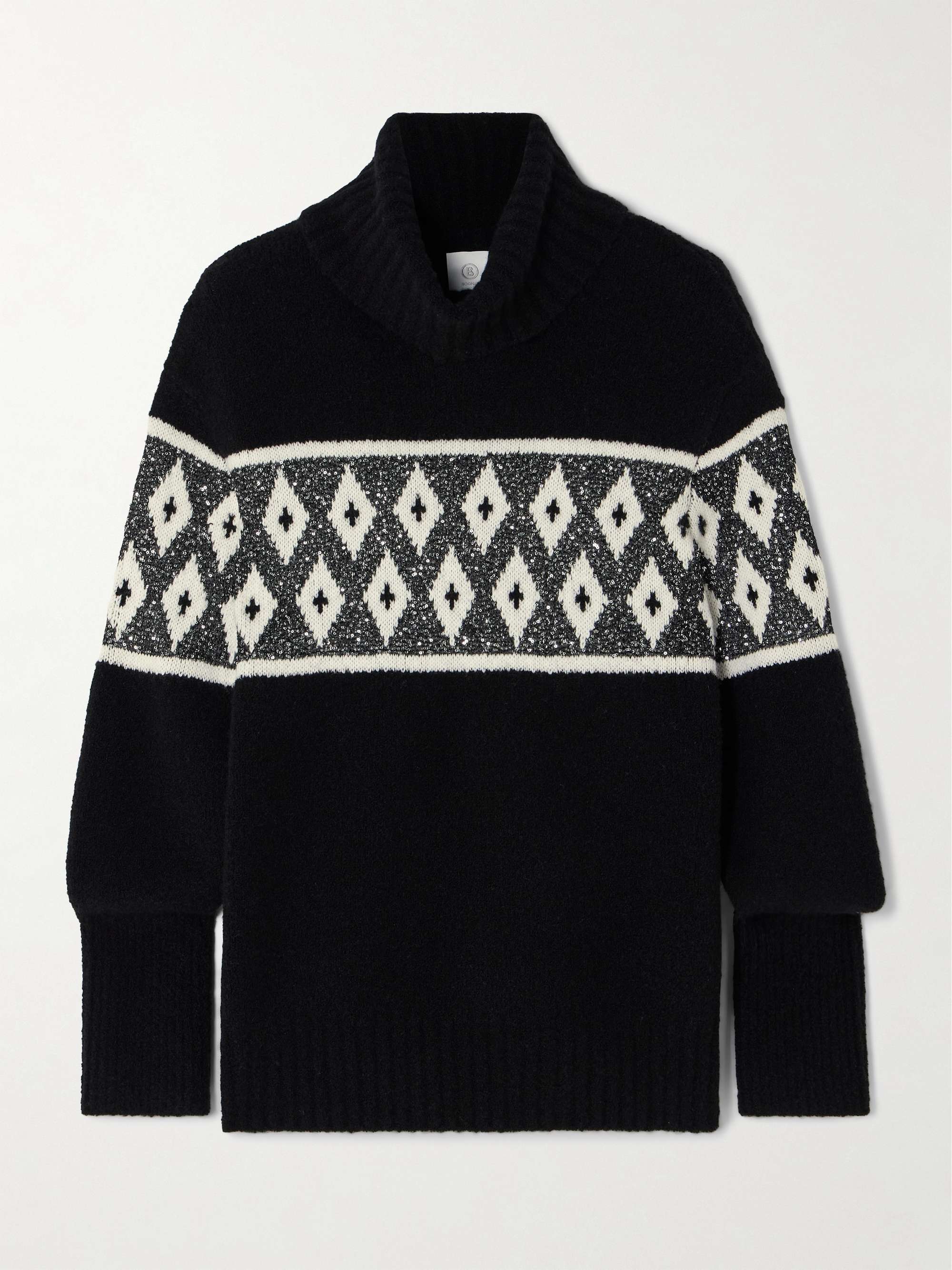 Uda sequin-embellished jacquard-knit wool-blend turtleneck sweater view