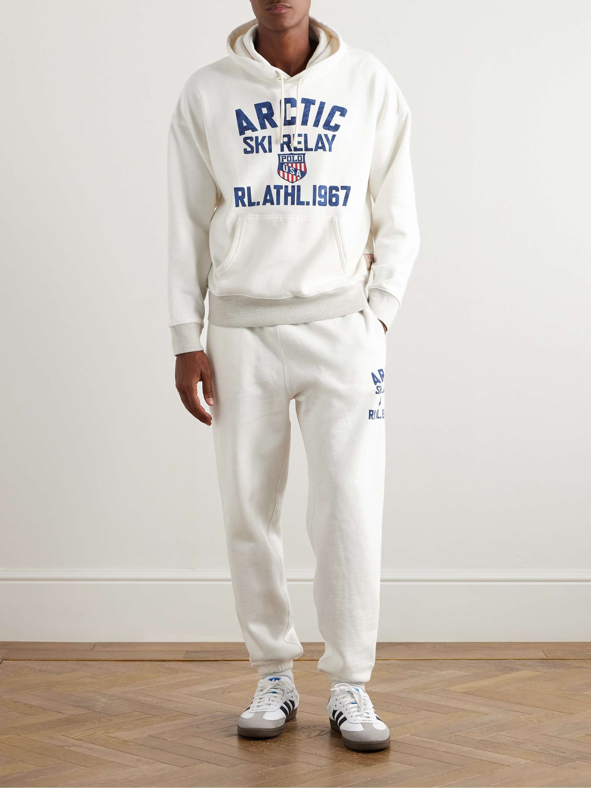 Tapered Logo-Appliquéd Printed Cotton-Blend Jersey Sweatpants view