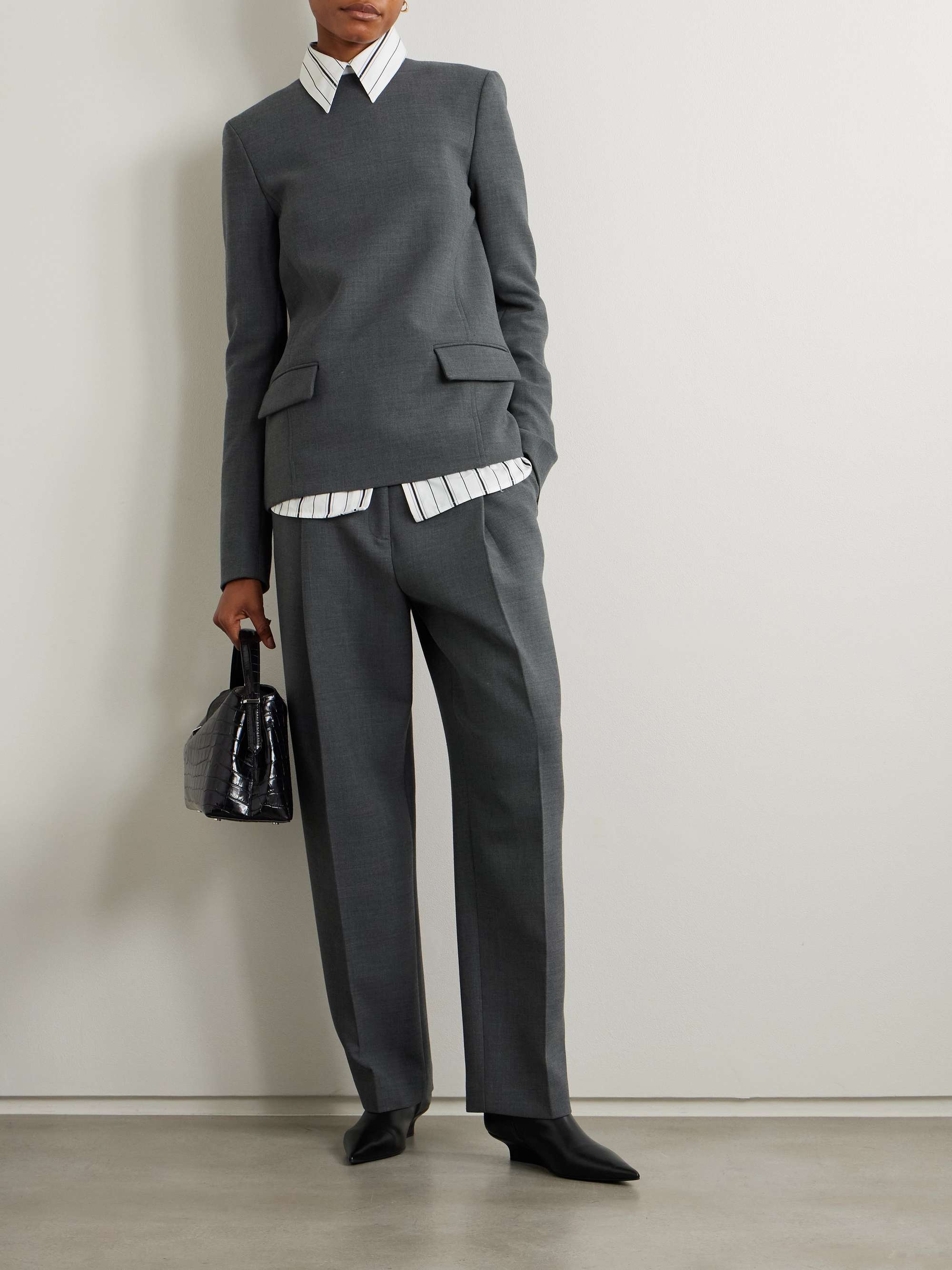 Pleated recycled-twill straight-leg pants view