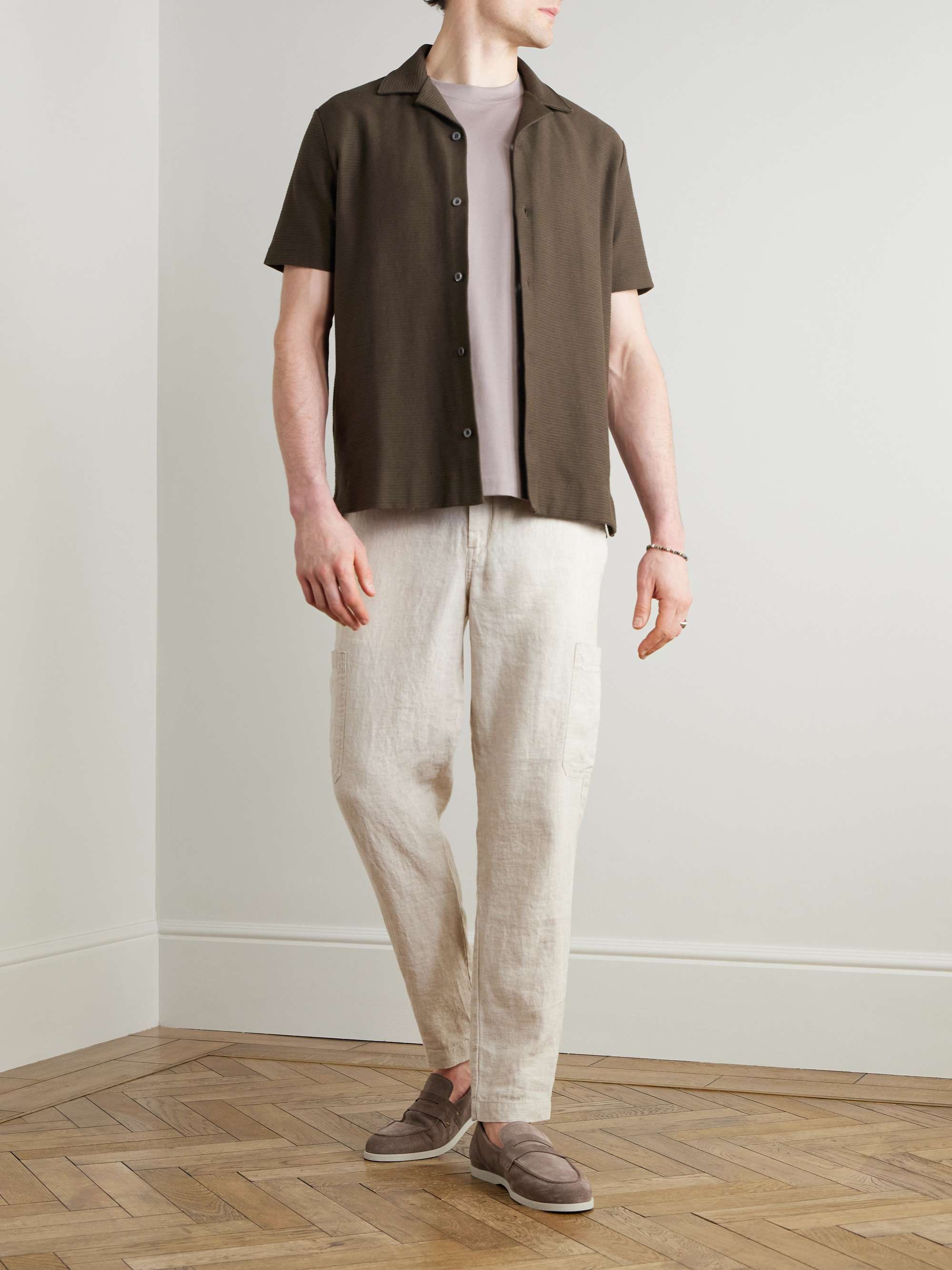 Camp-Collar Ribbed Organic Cotton-Jersey Shirt view