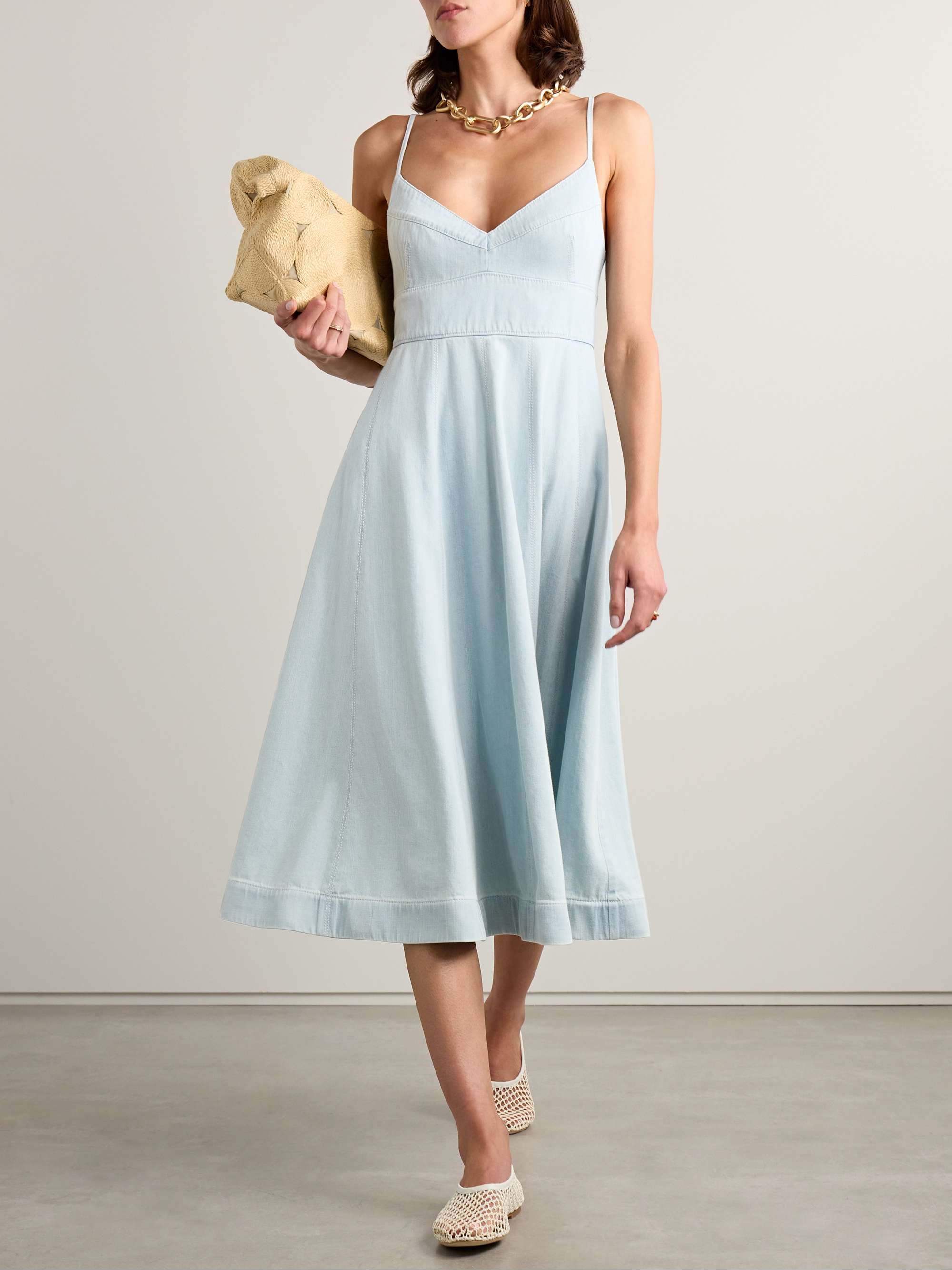 Acacia paneled denim midi dress view