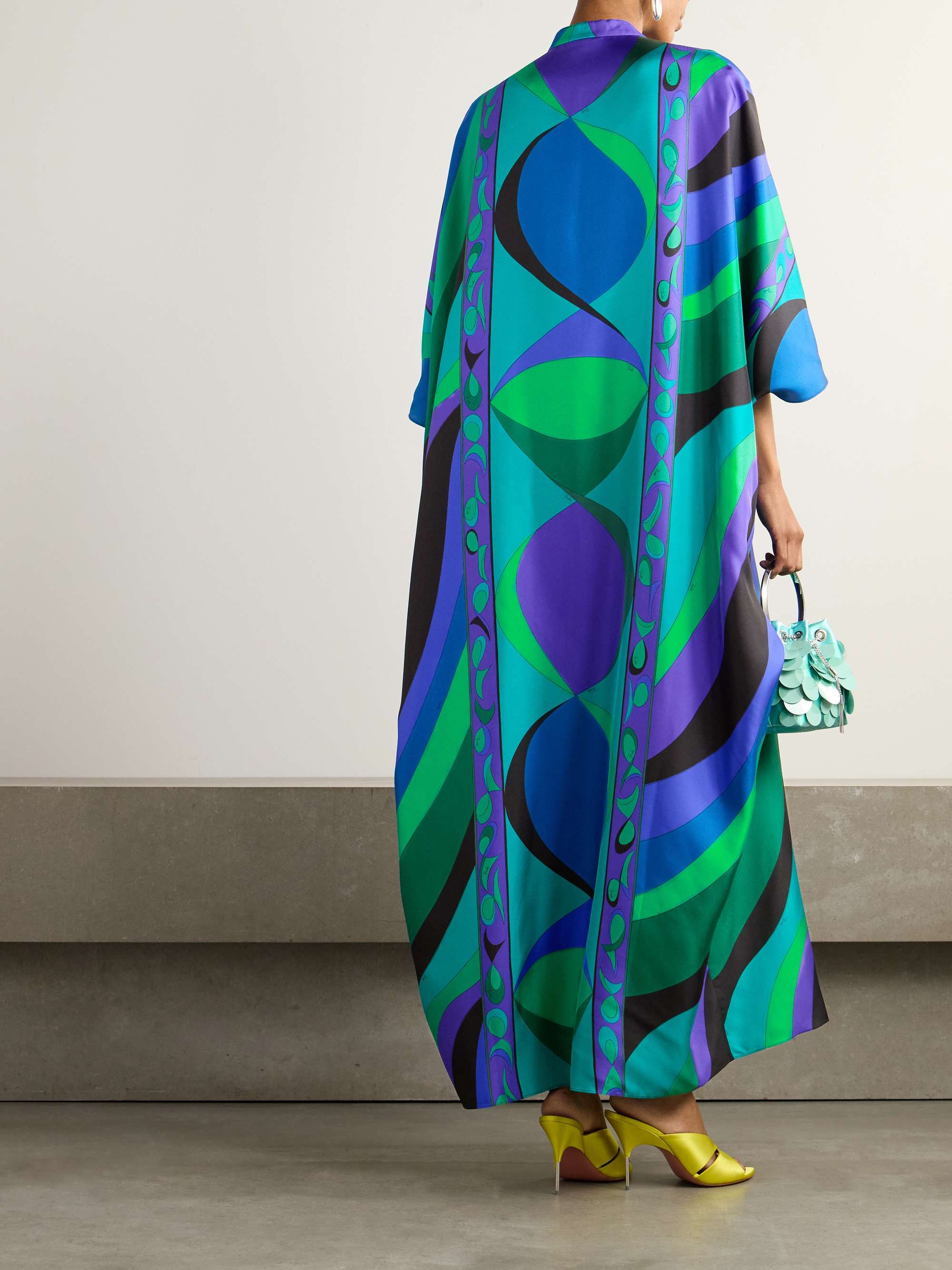 Embellished printed silk-twill kaftan view