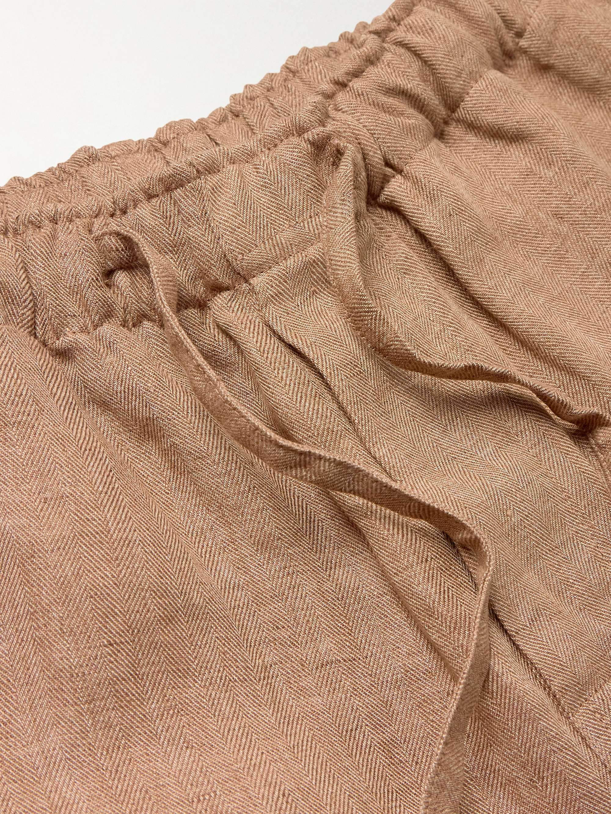 Straight-Leg Herringbone Linen Drawstring Shorts view