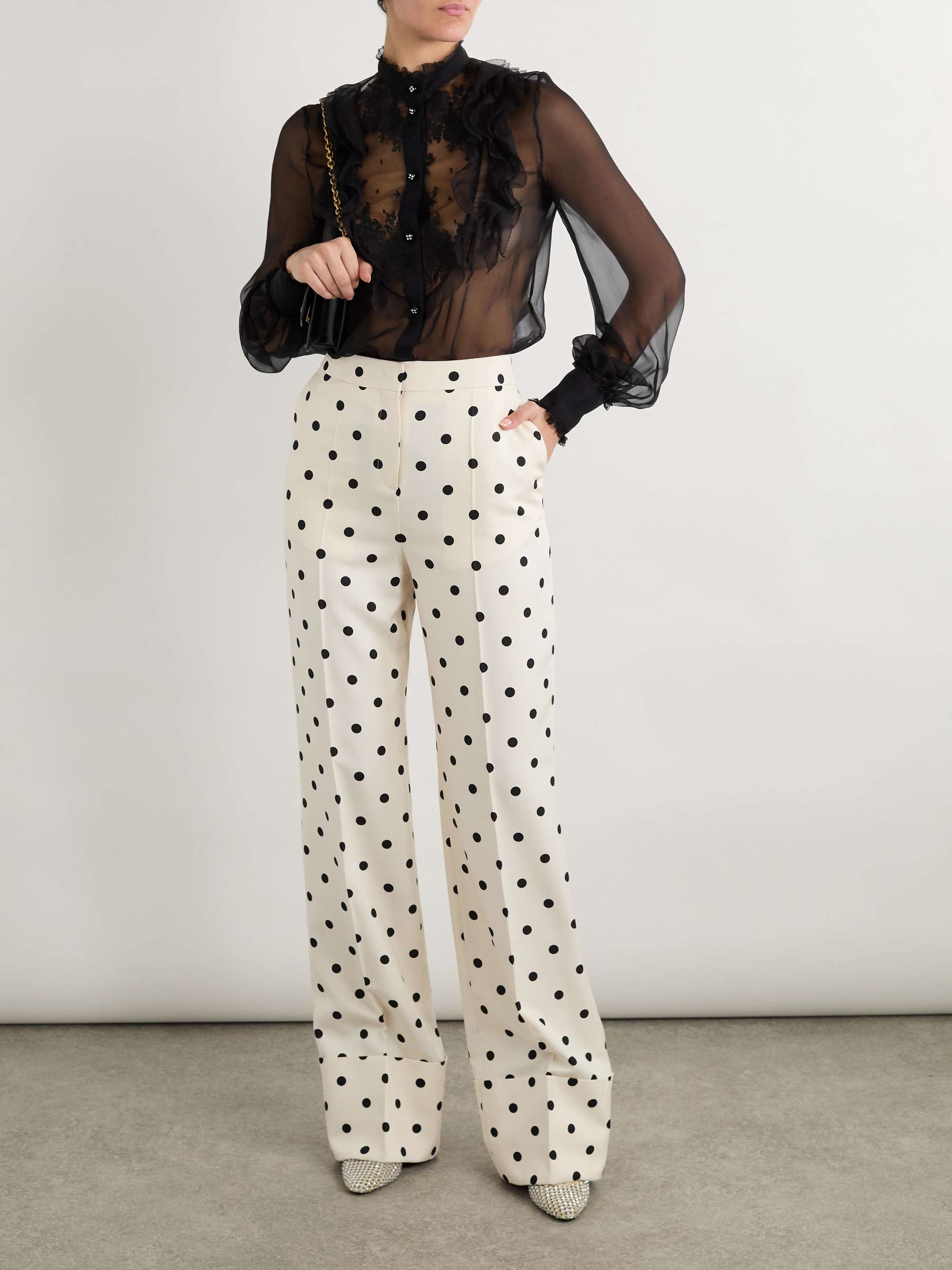 Polka-dot silk-crepe wide-leg pants view