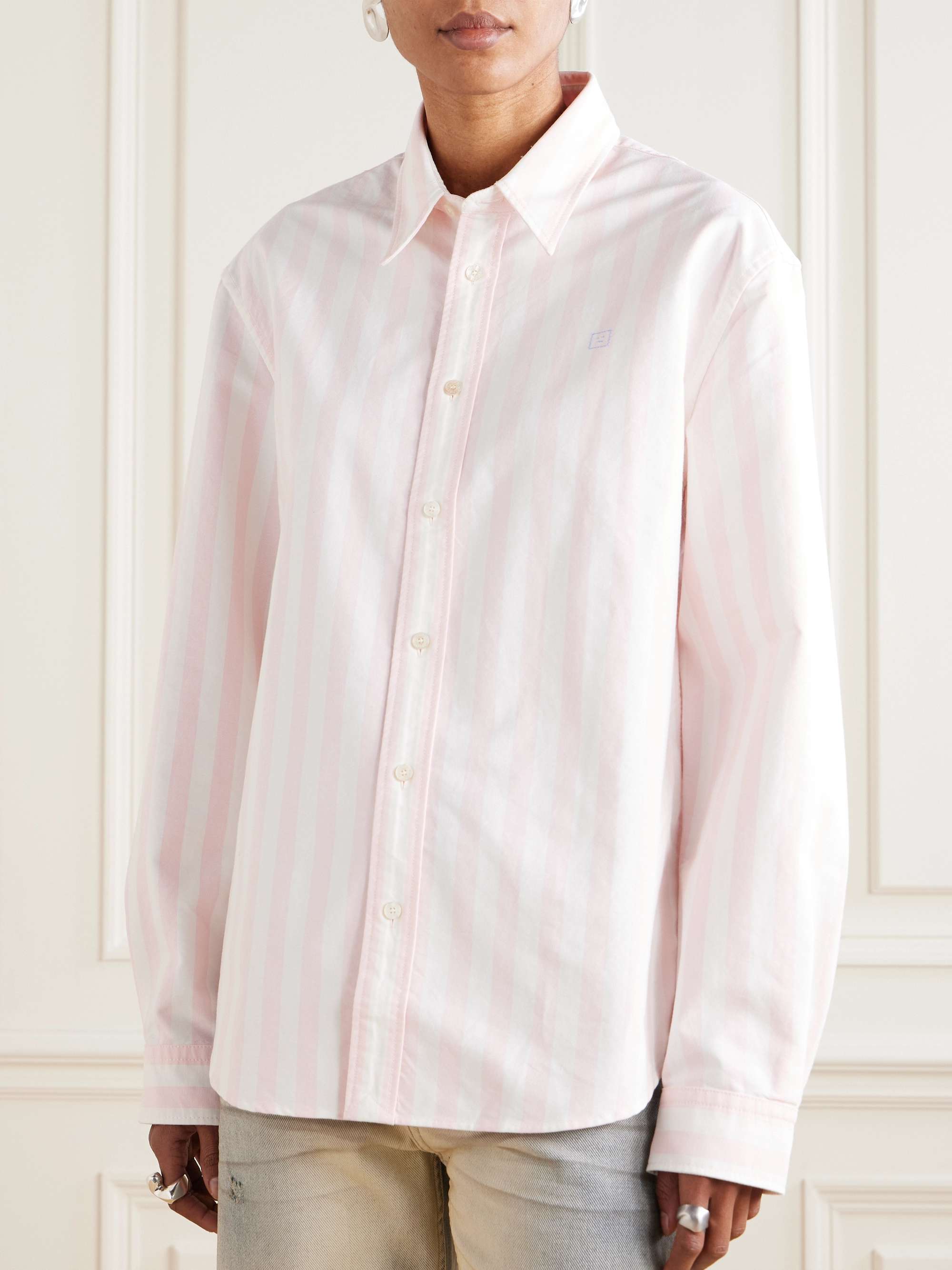 Embroidered striped organic cotton Oxford shirt view