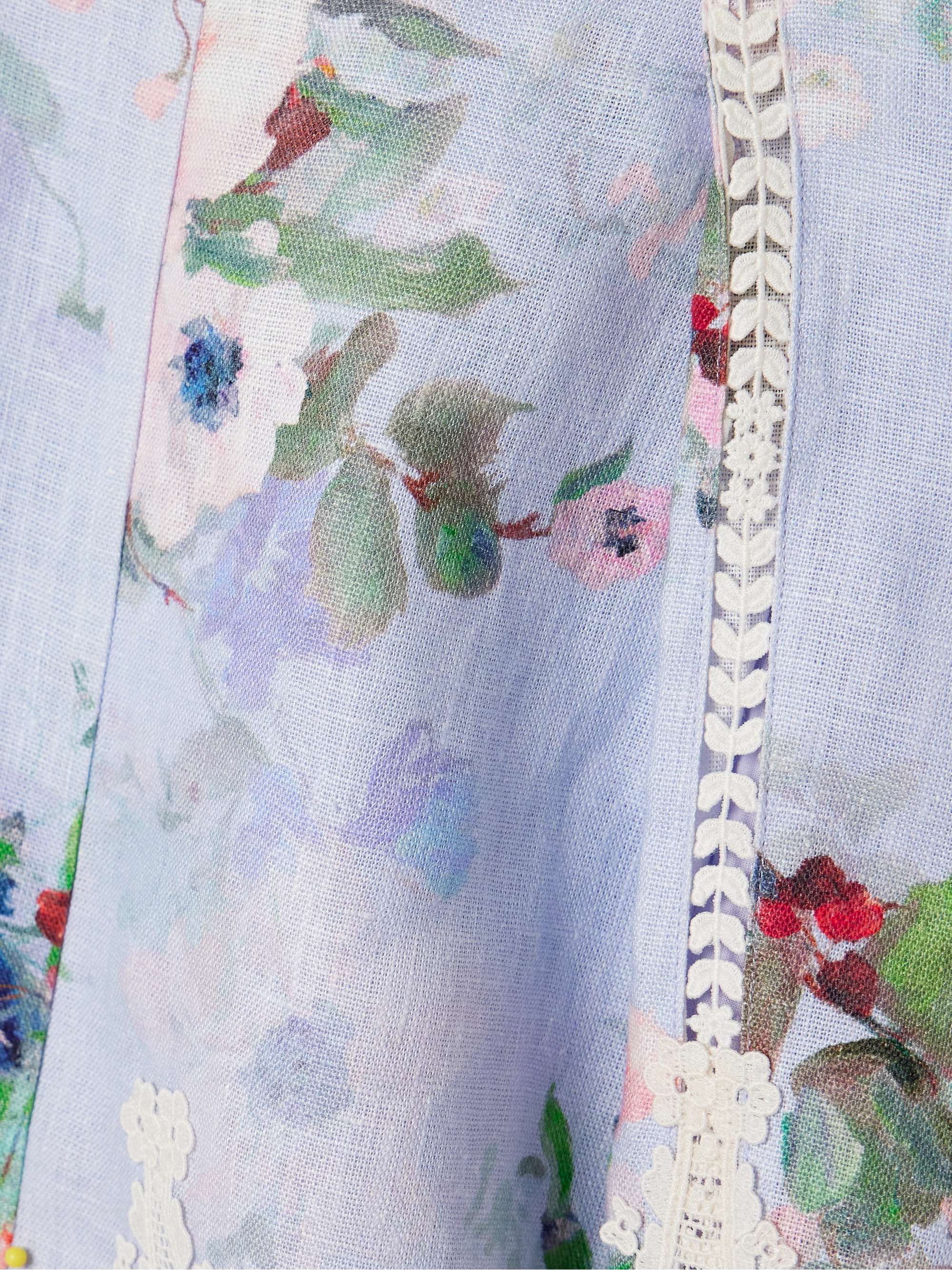 Everley belted pleated lace-trimmed floral-print linen shorts view