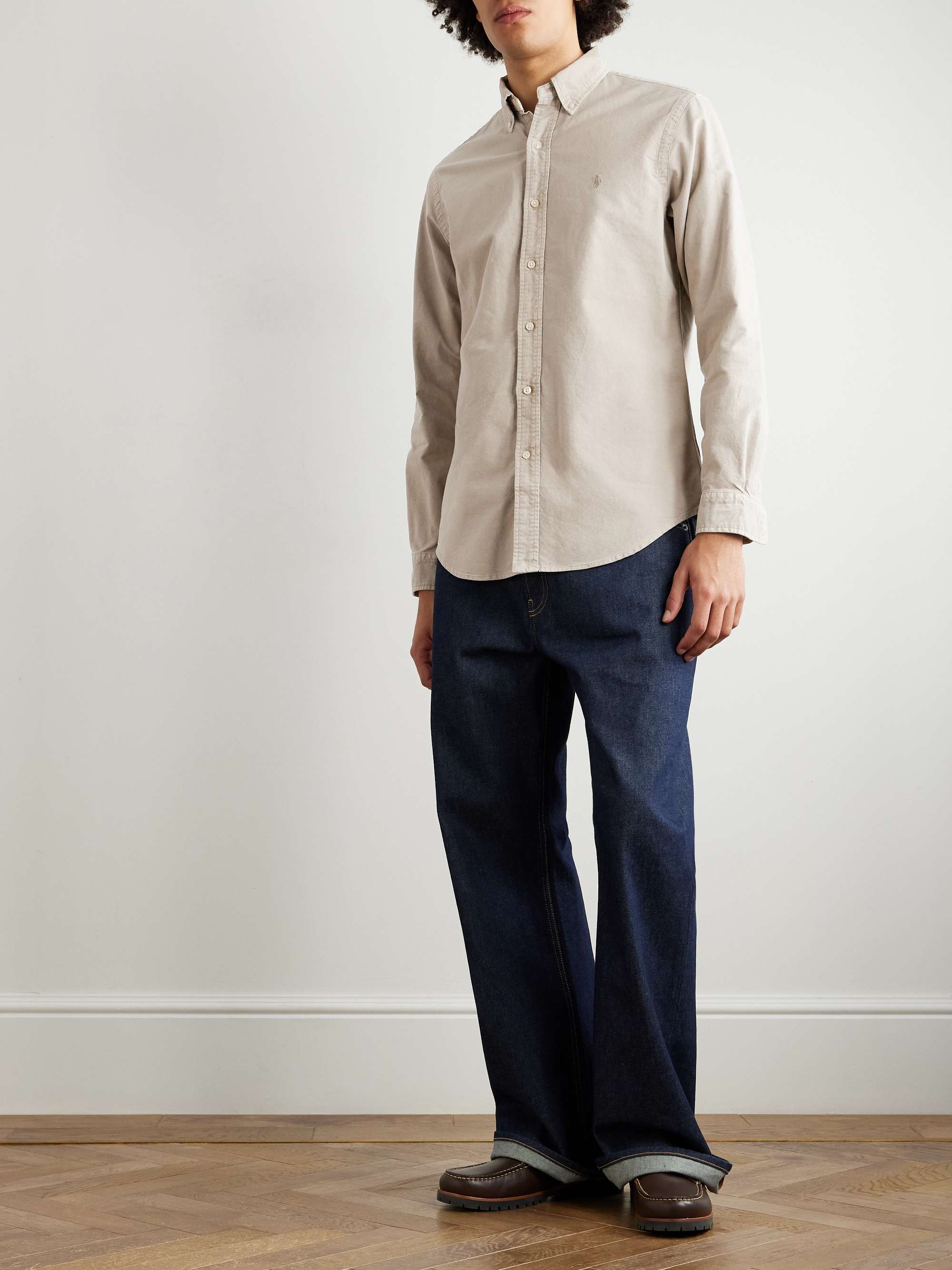 Slim-Fit Button-Down Collar Logo-Embroidered Cotton Oxford Shirt view