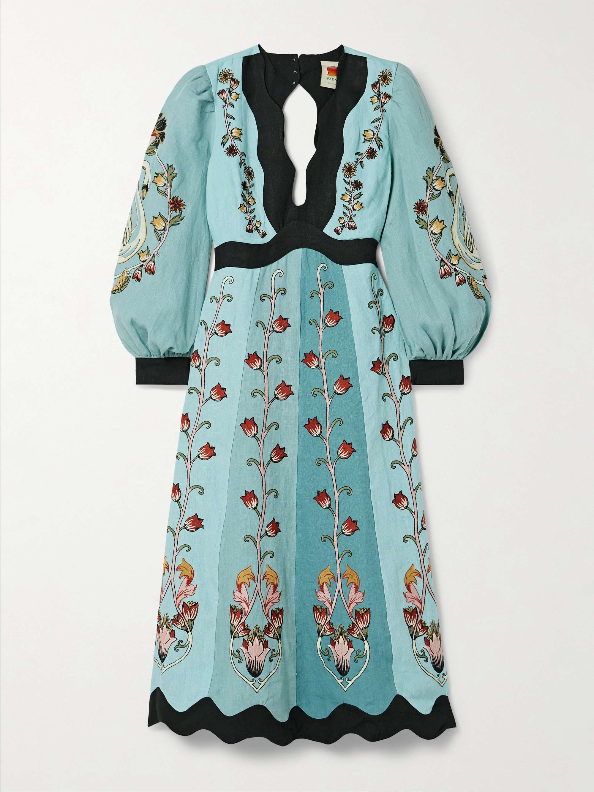 Open-back paneled embroidered linen midi dress view