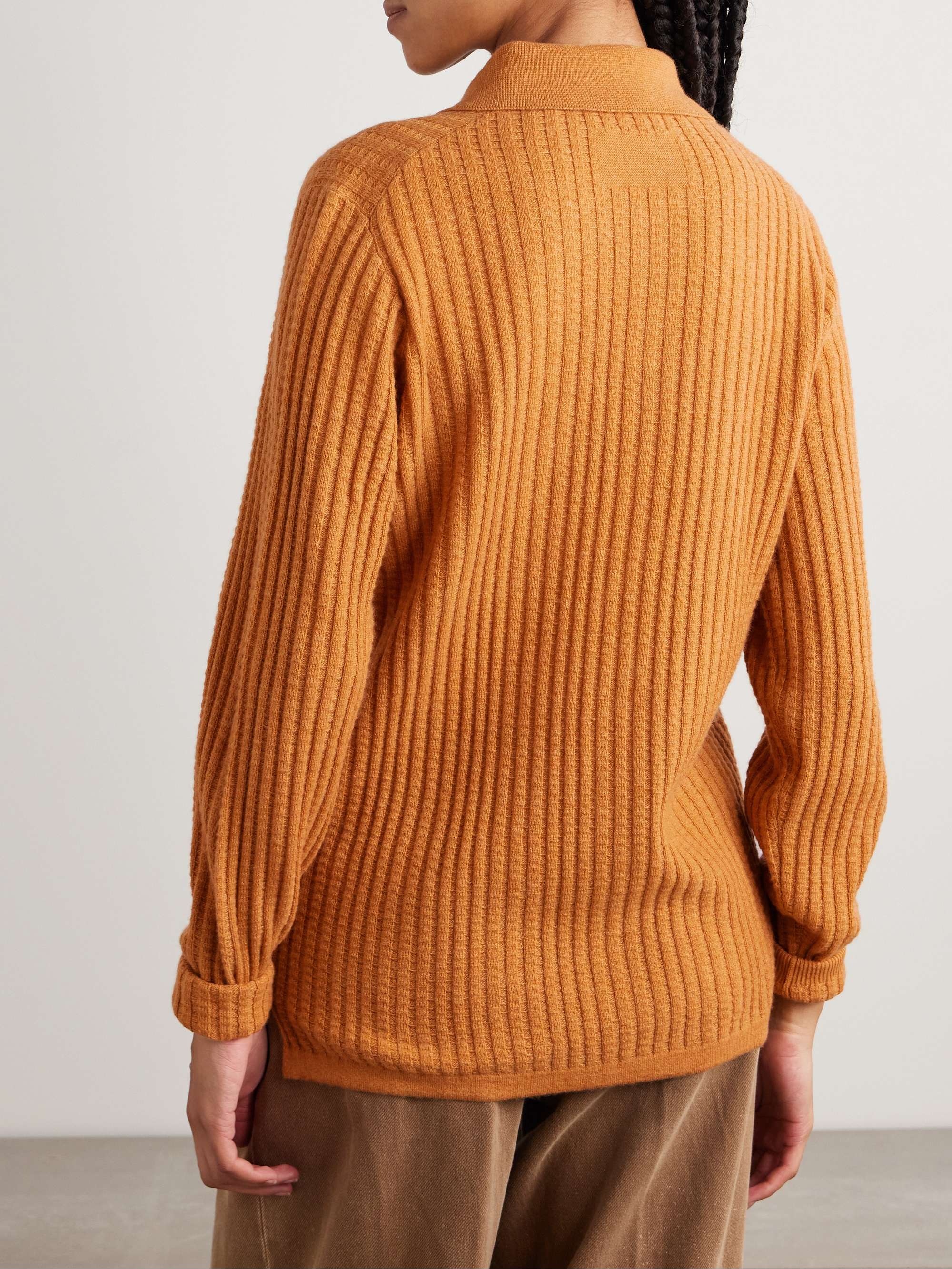 Ribbed waffle-knit cashmere polo sweater view