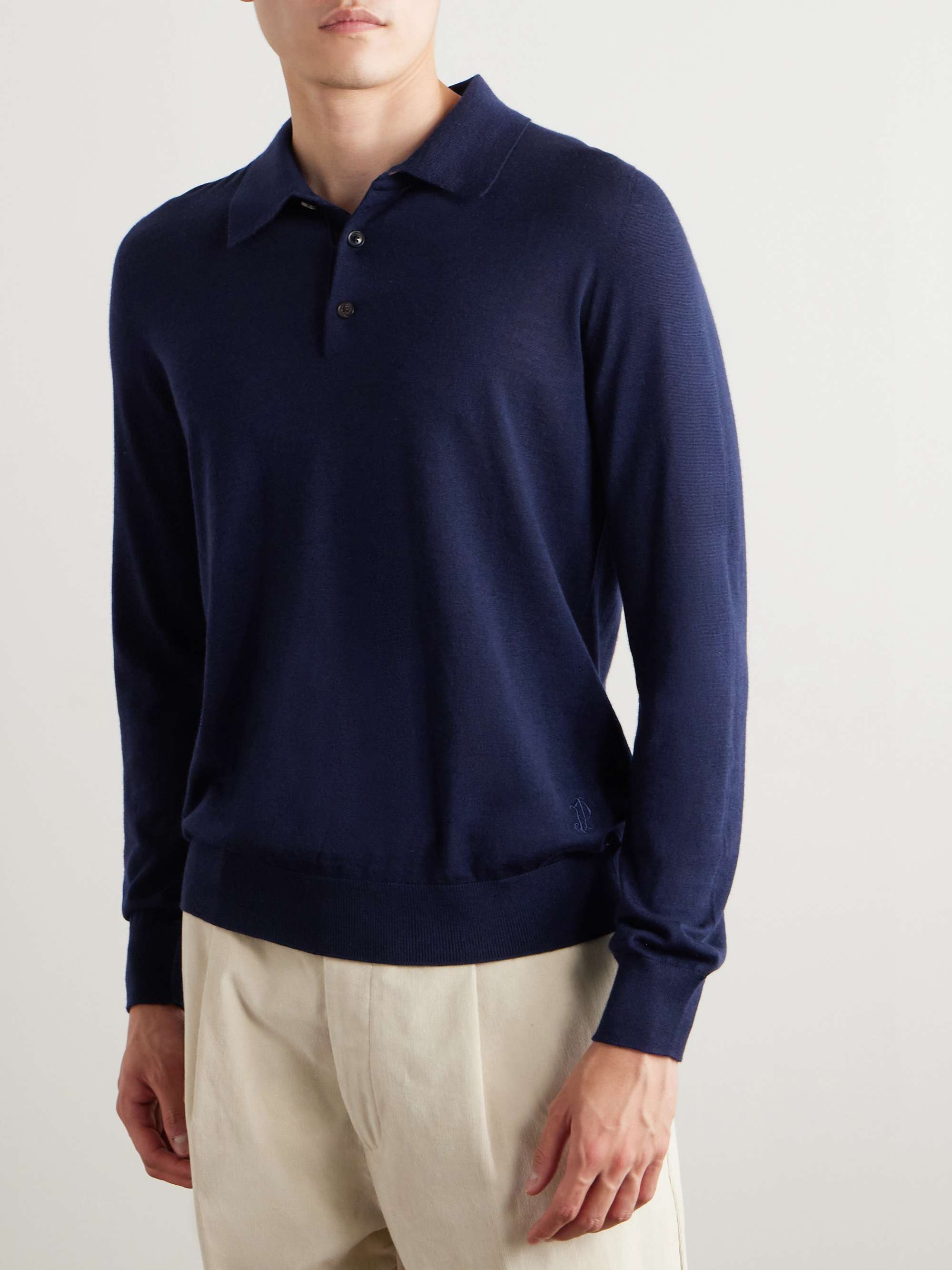 Logo-Embroidered Merino Wool Polo Shirt view