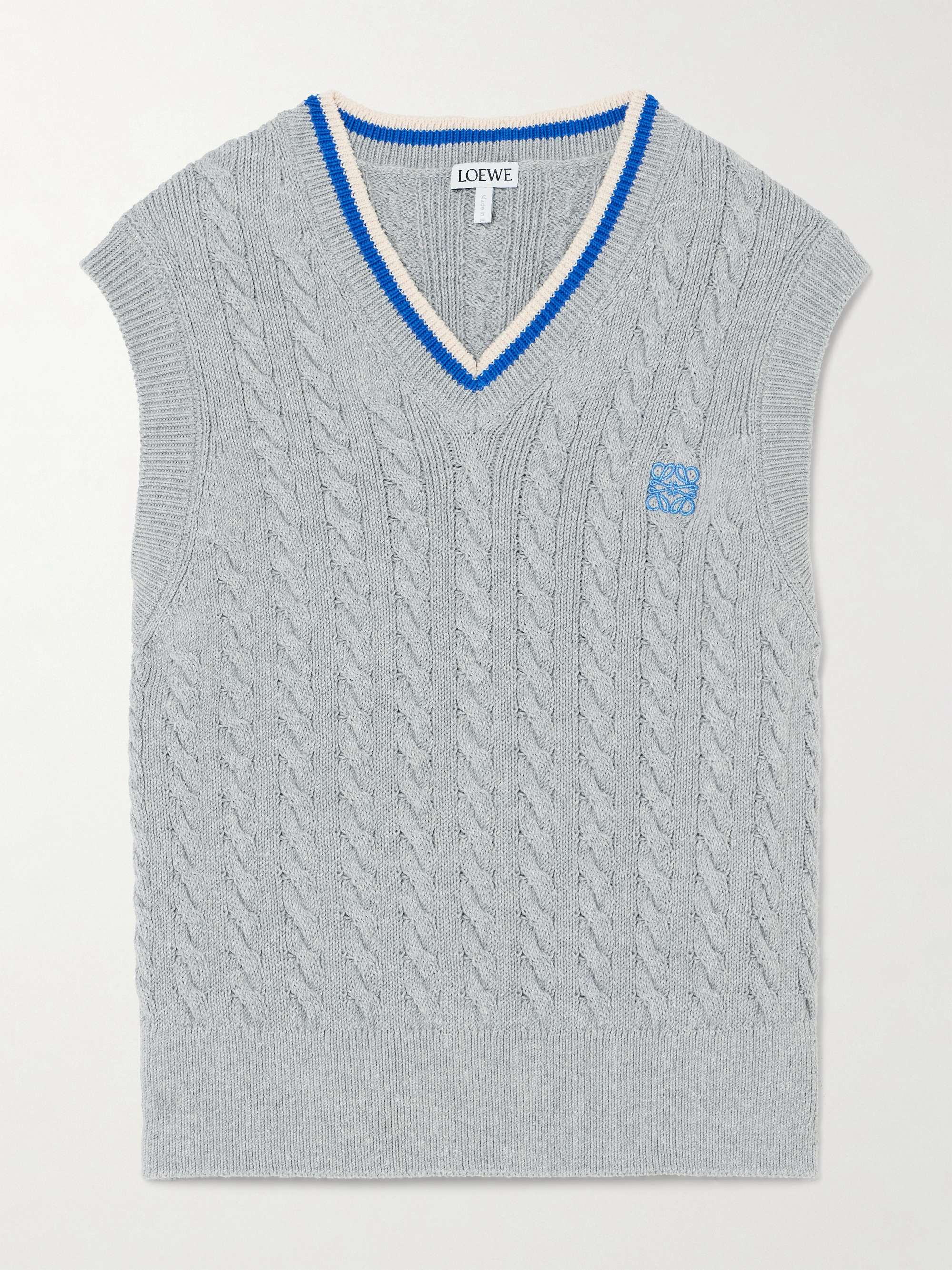 Striped cable-knit cotton-blend vest view