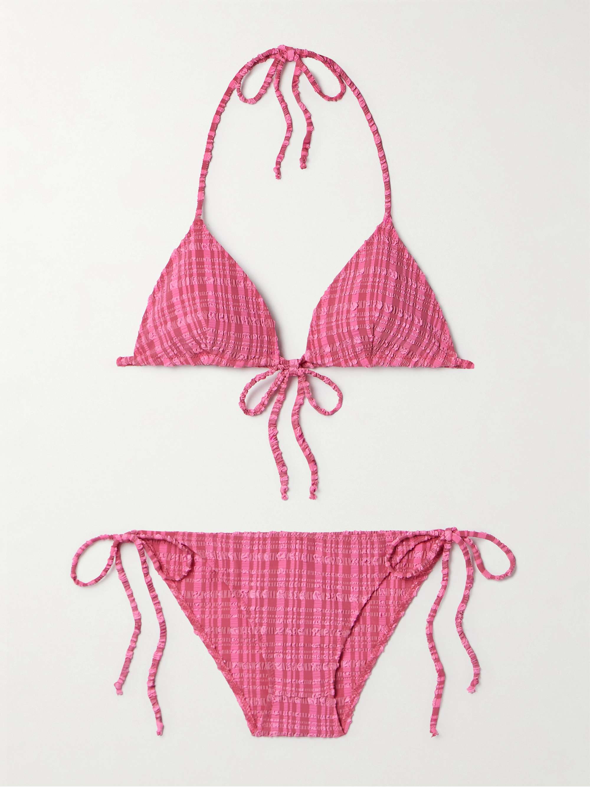 Striped seersucker triangle bikini view