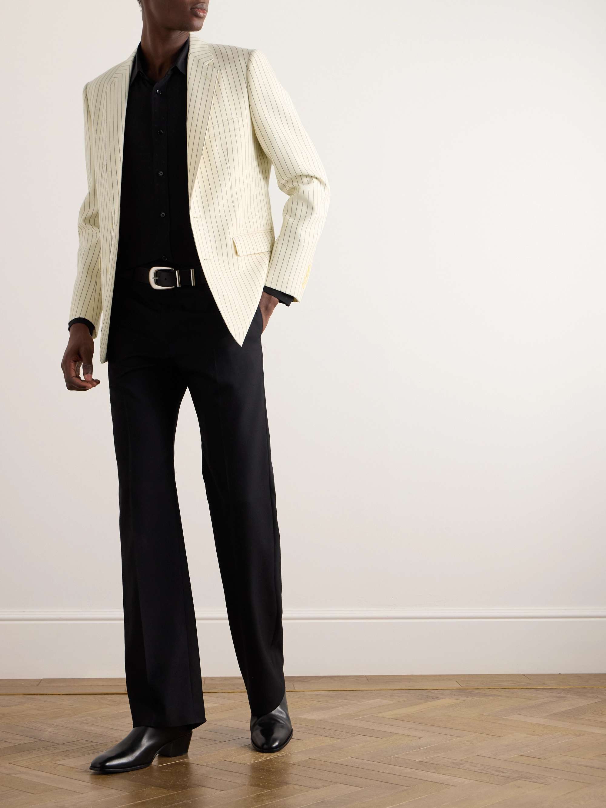 Slim-Fit Pinstriped Wool-Twill Blazer view