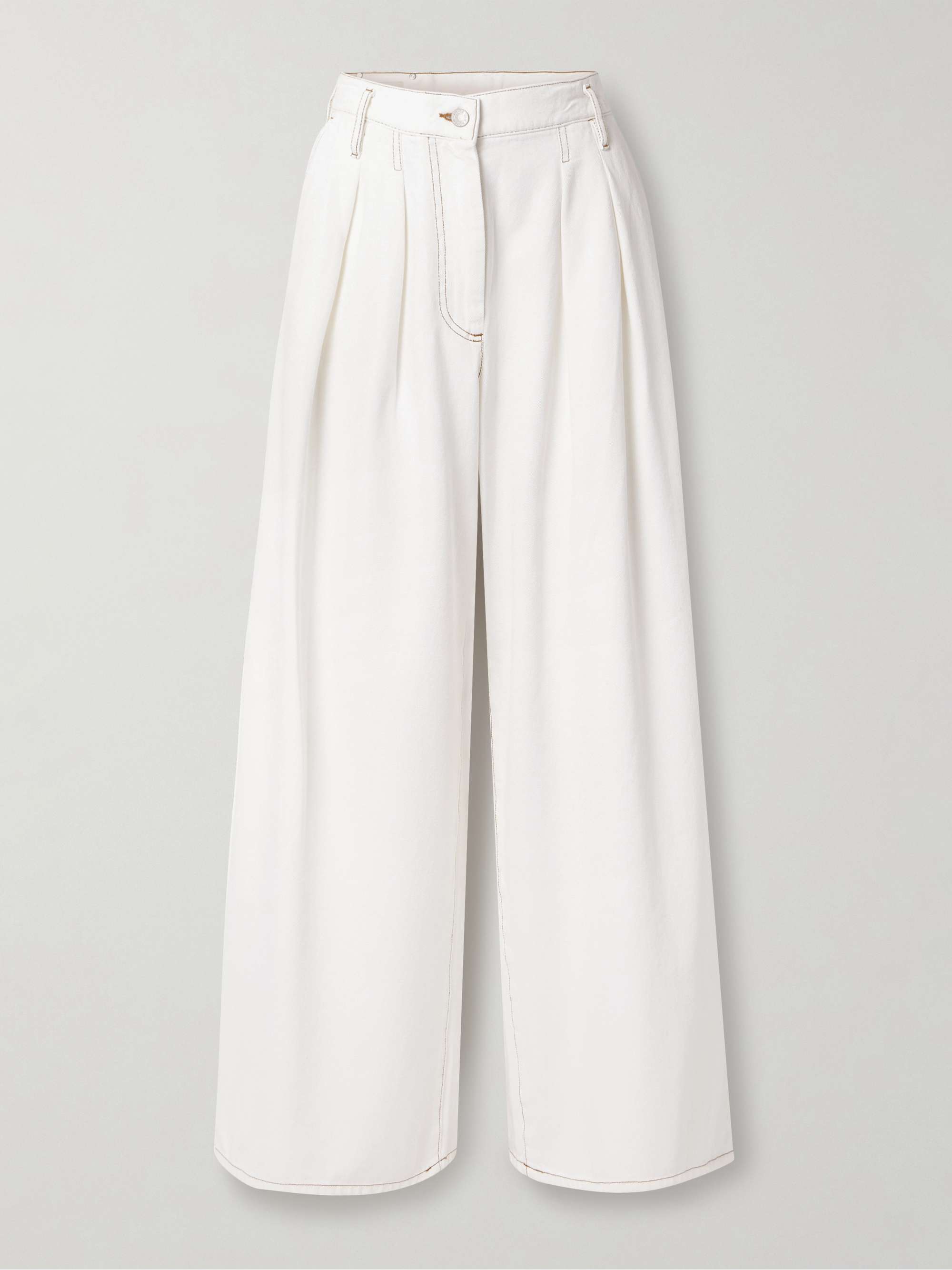 Pleated denim wide-leg pants view