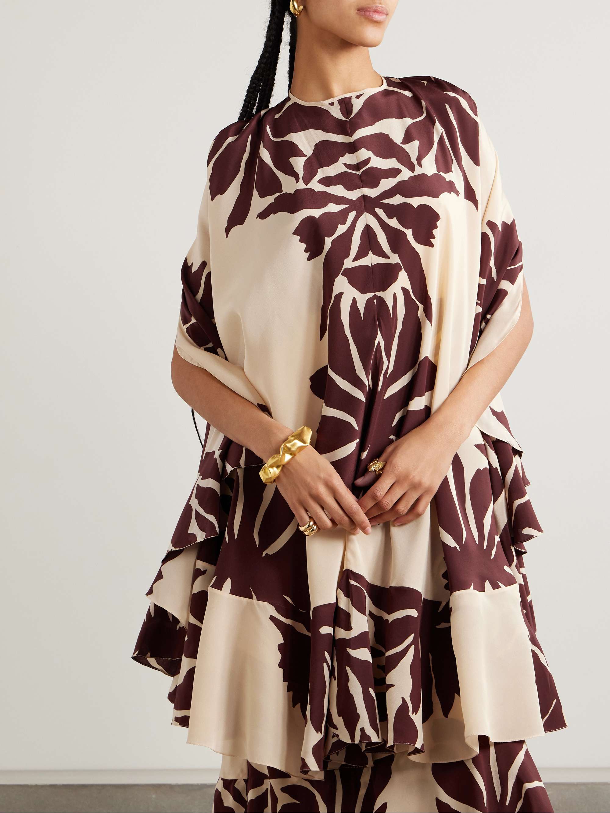 Aromatic Garden ruffled printed silk crepe de chine cape view