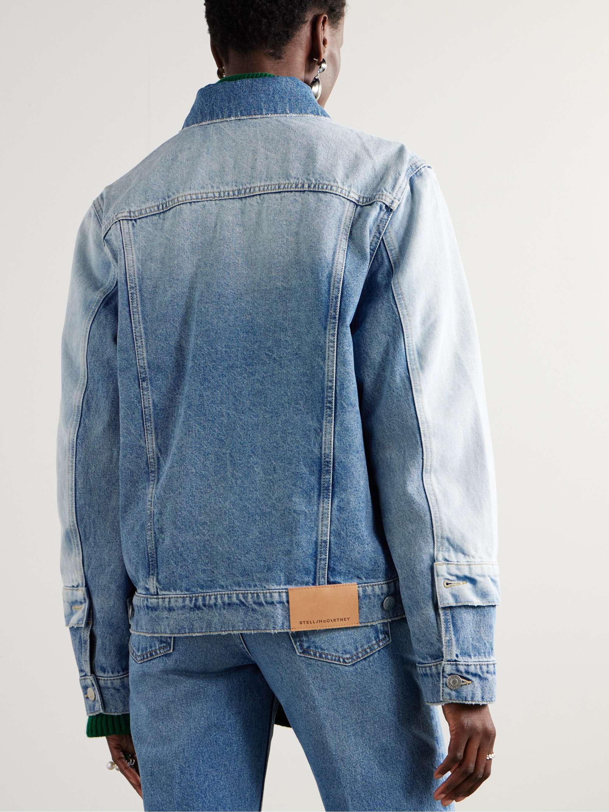 Two-tone paneled organic denim jacket view