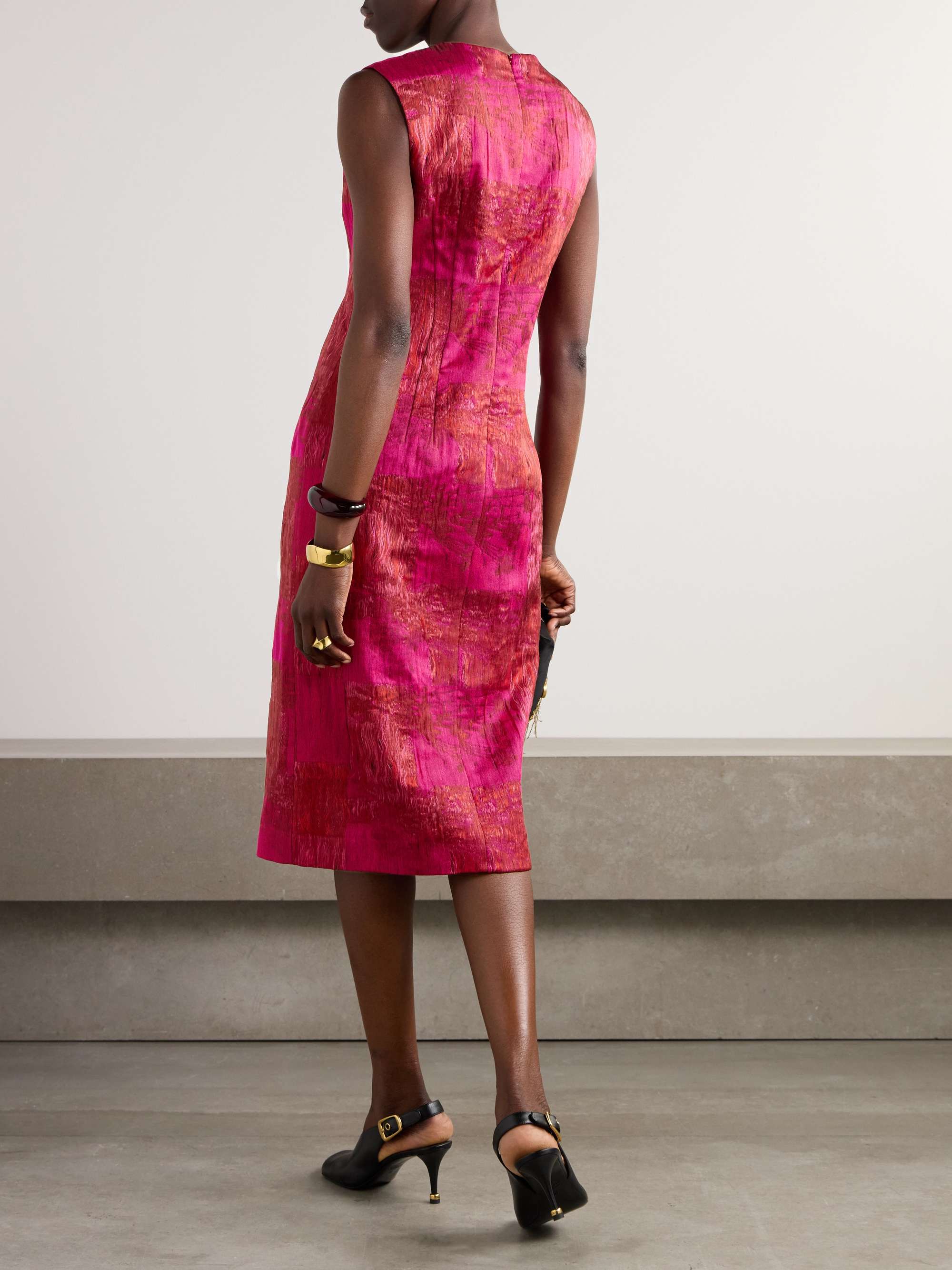 Delina distressed cotton-blend jacquard midi dress view
