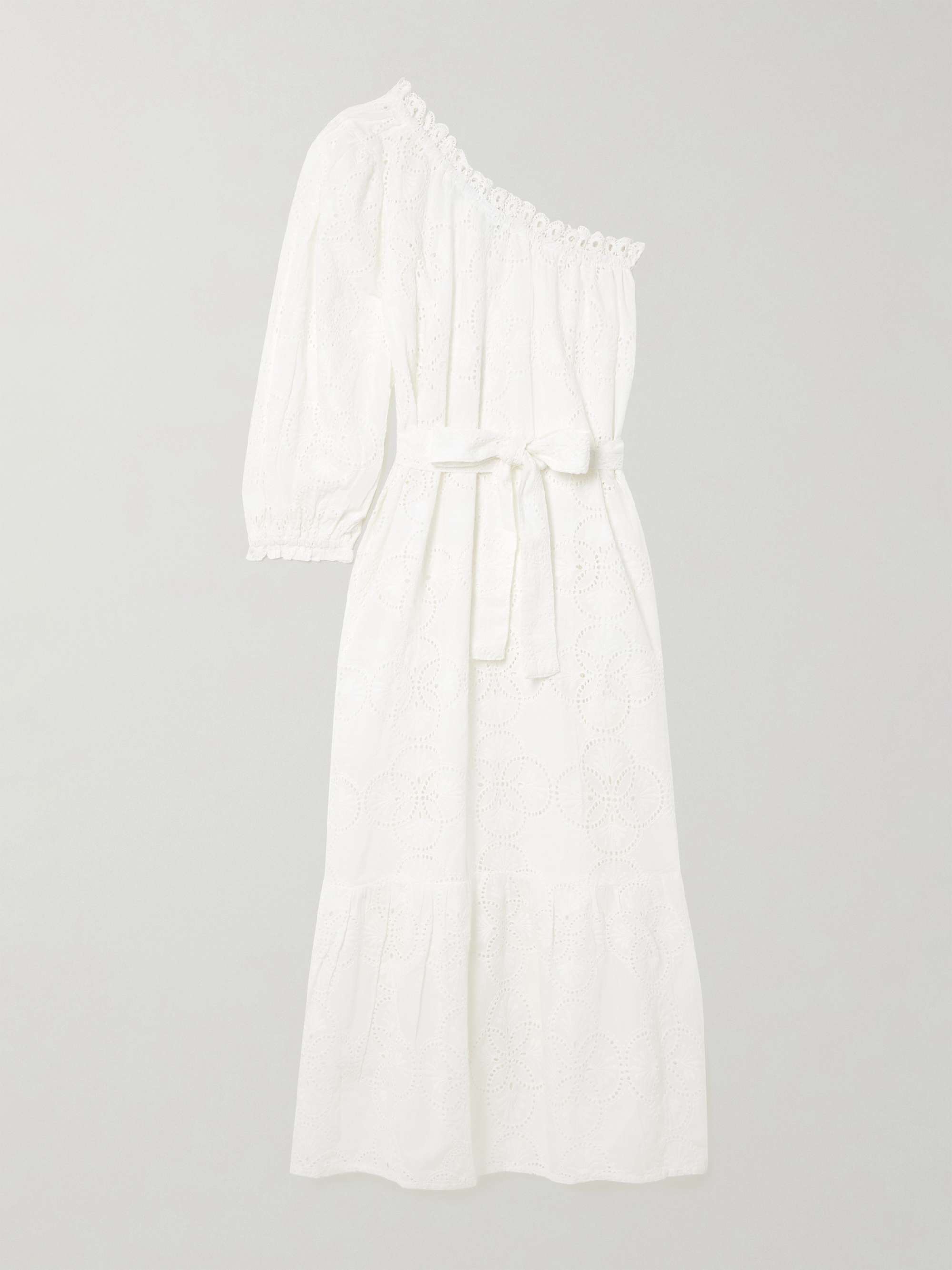 Autumn one-shoulder broderie anglaise cotton midi dress view