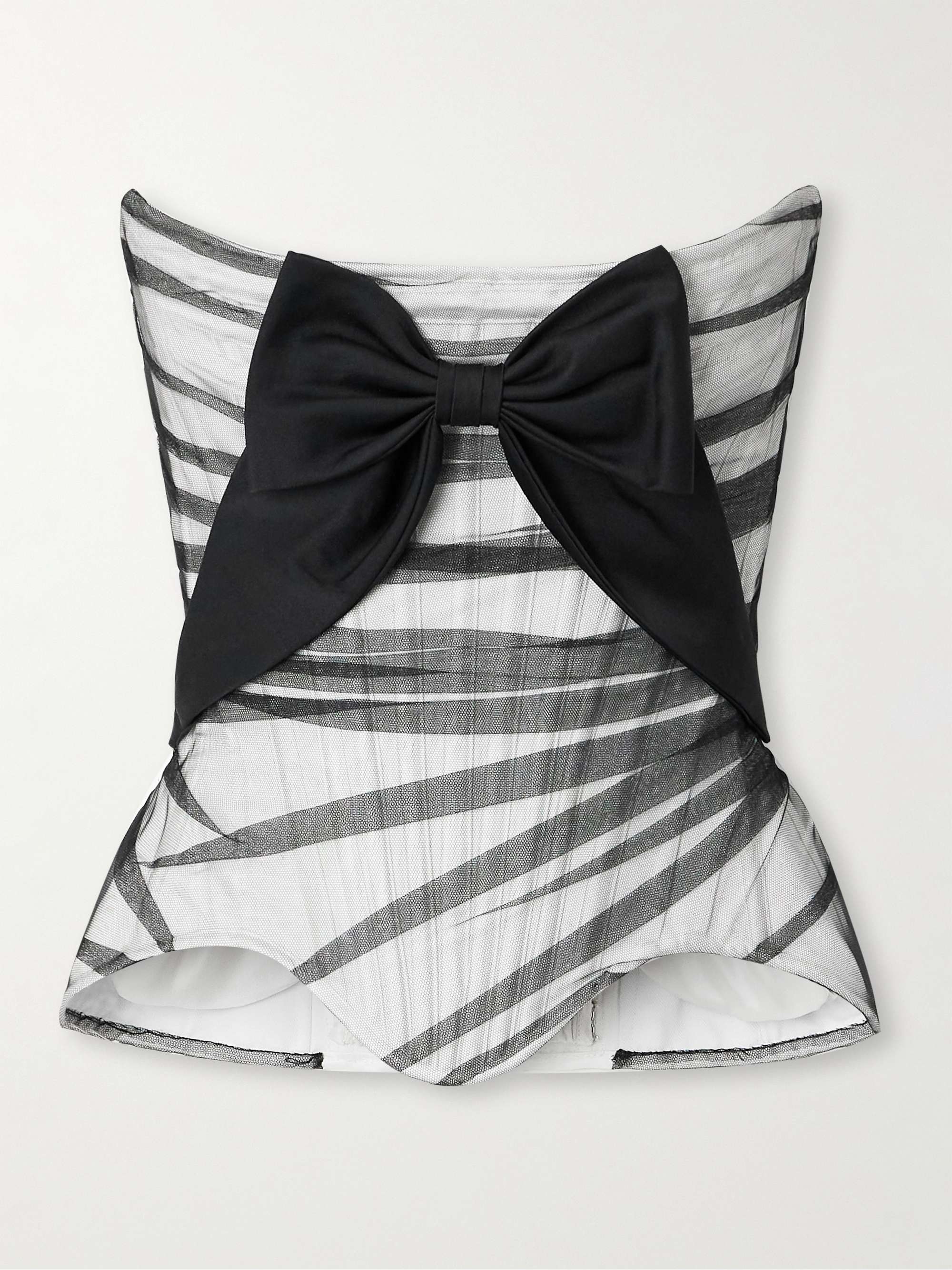 Bow-embellished tulle and silk-blend satin bustier top view