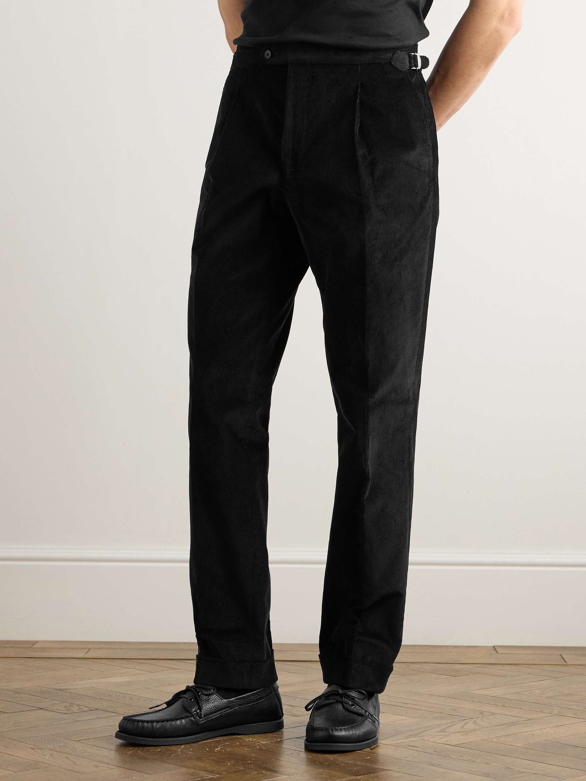 Slim-Fit Pleated Cotton-Corduroy Trousers view