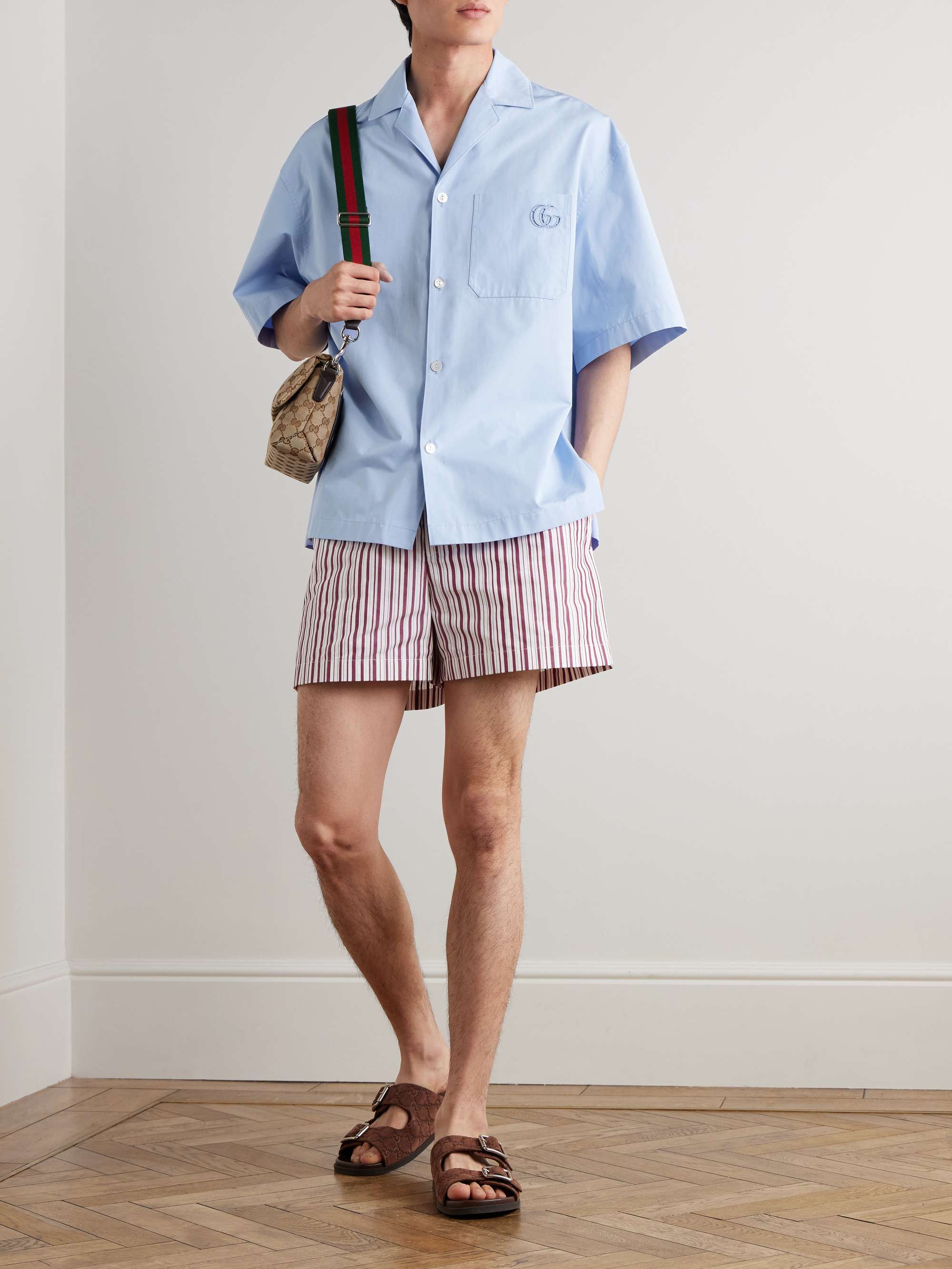Straight-Leg Striped Cotton-Poplin Shorts view