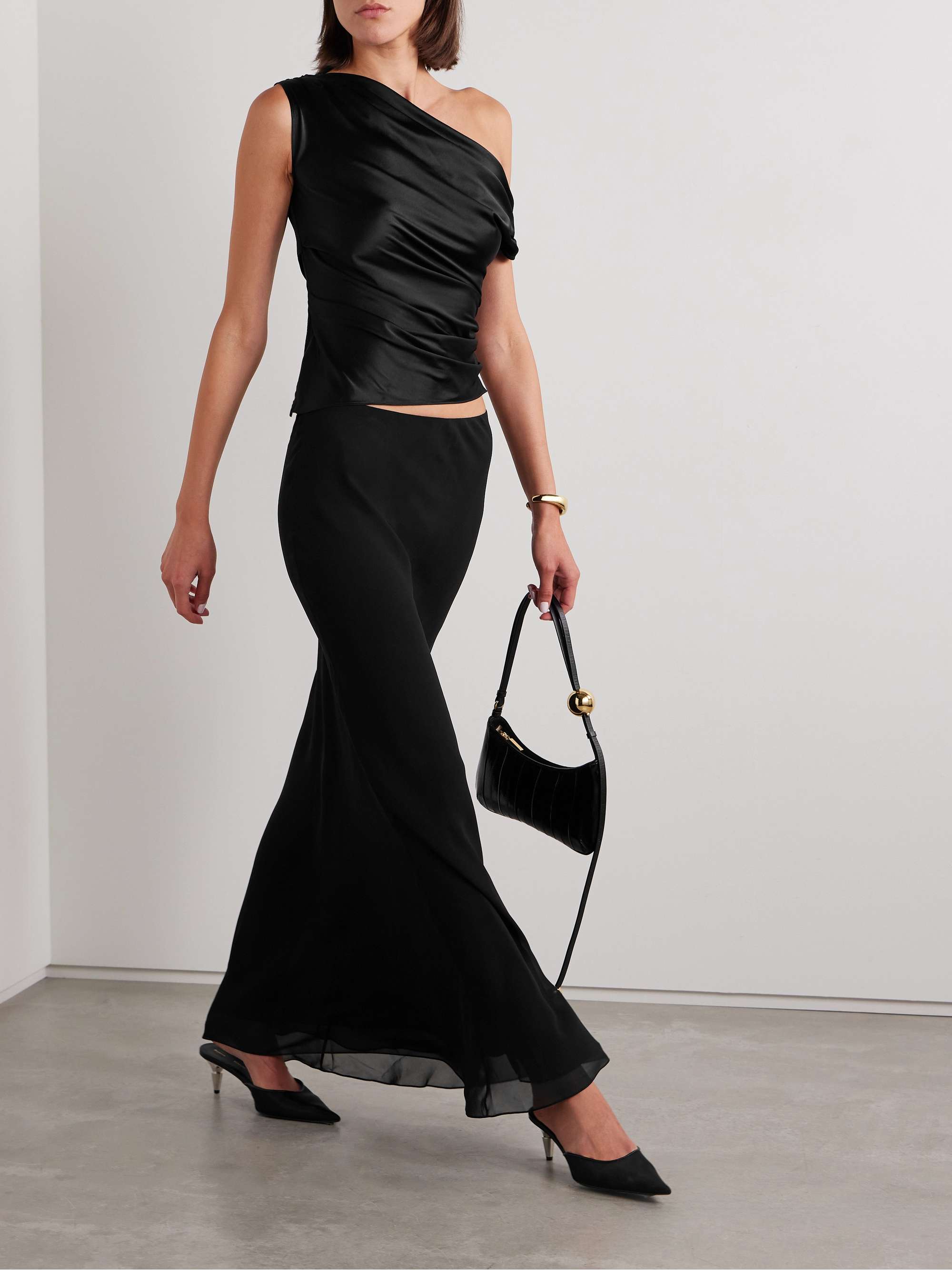 Phare one-shoulder draped silk-blend satin top view