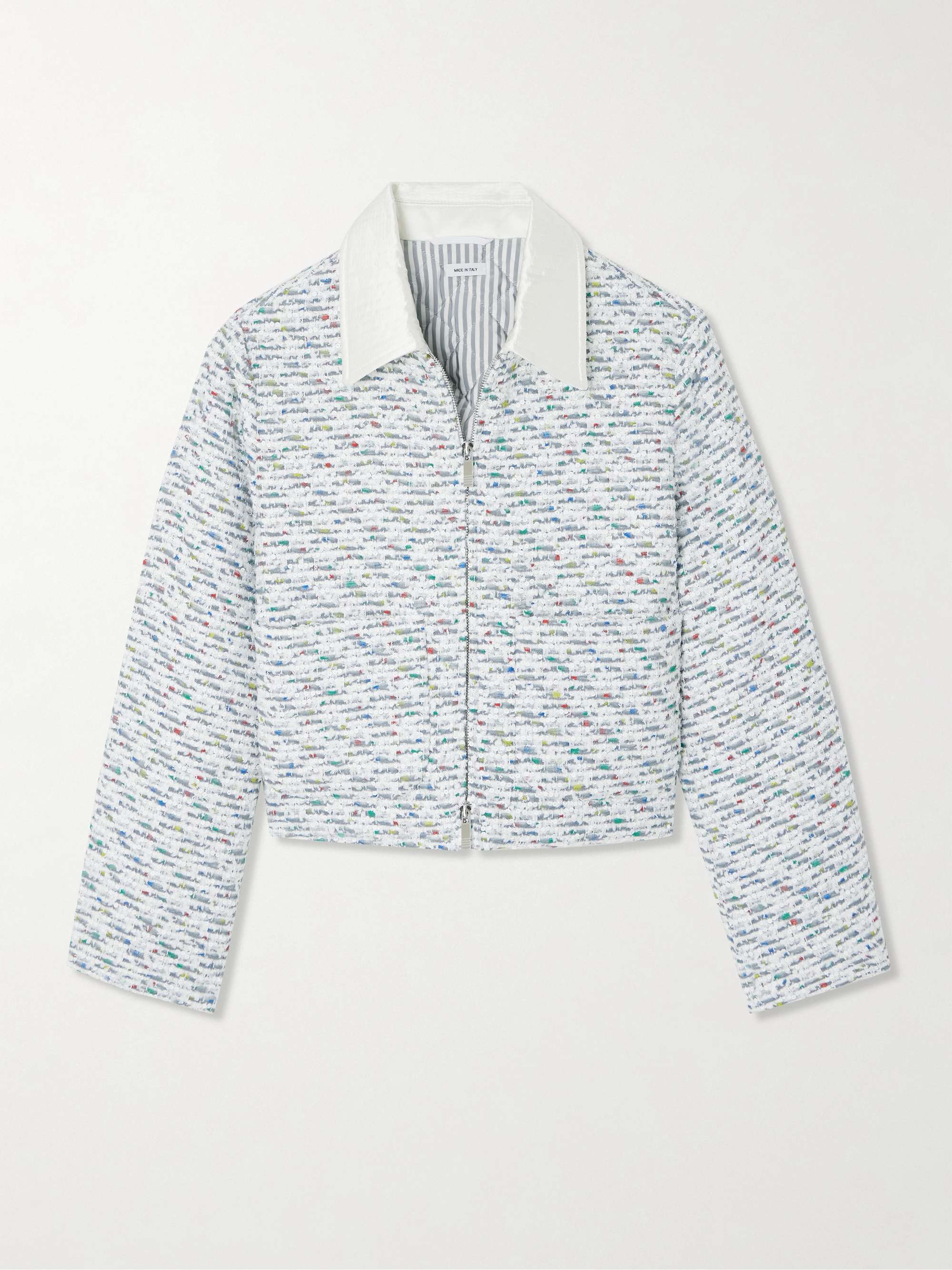 Silk-trimmed sequined tweed down jacket view