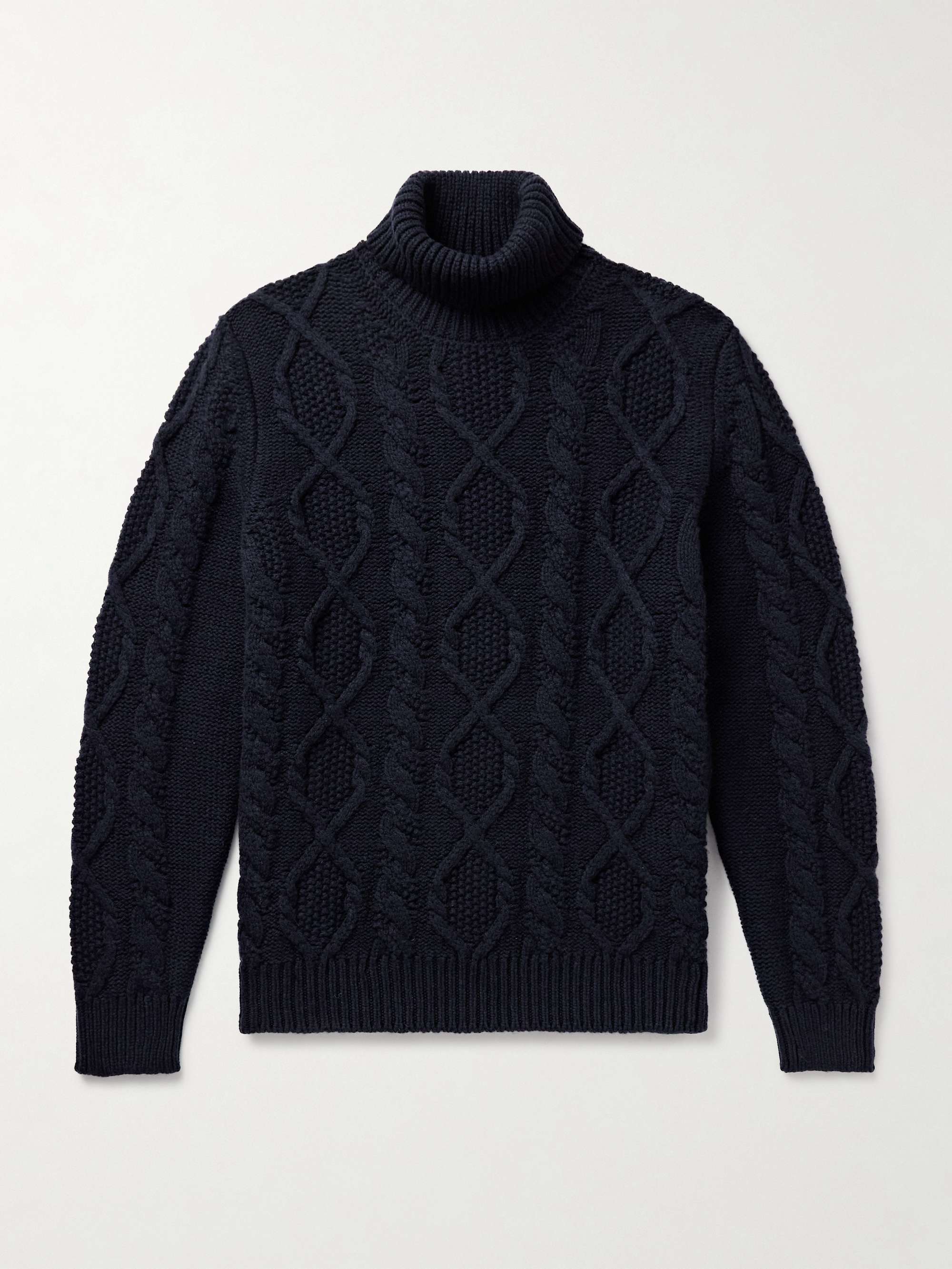 Cable-Knit Wool and Cashmere-Blend Rollneck Sweater view