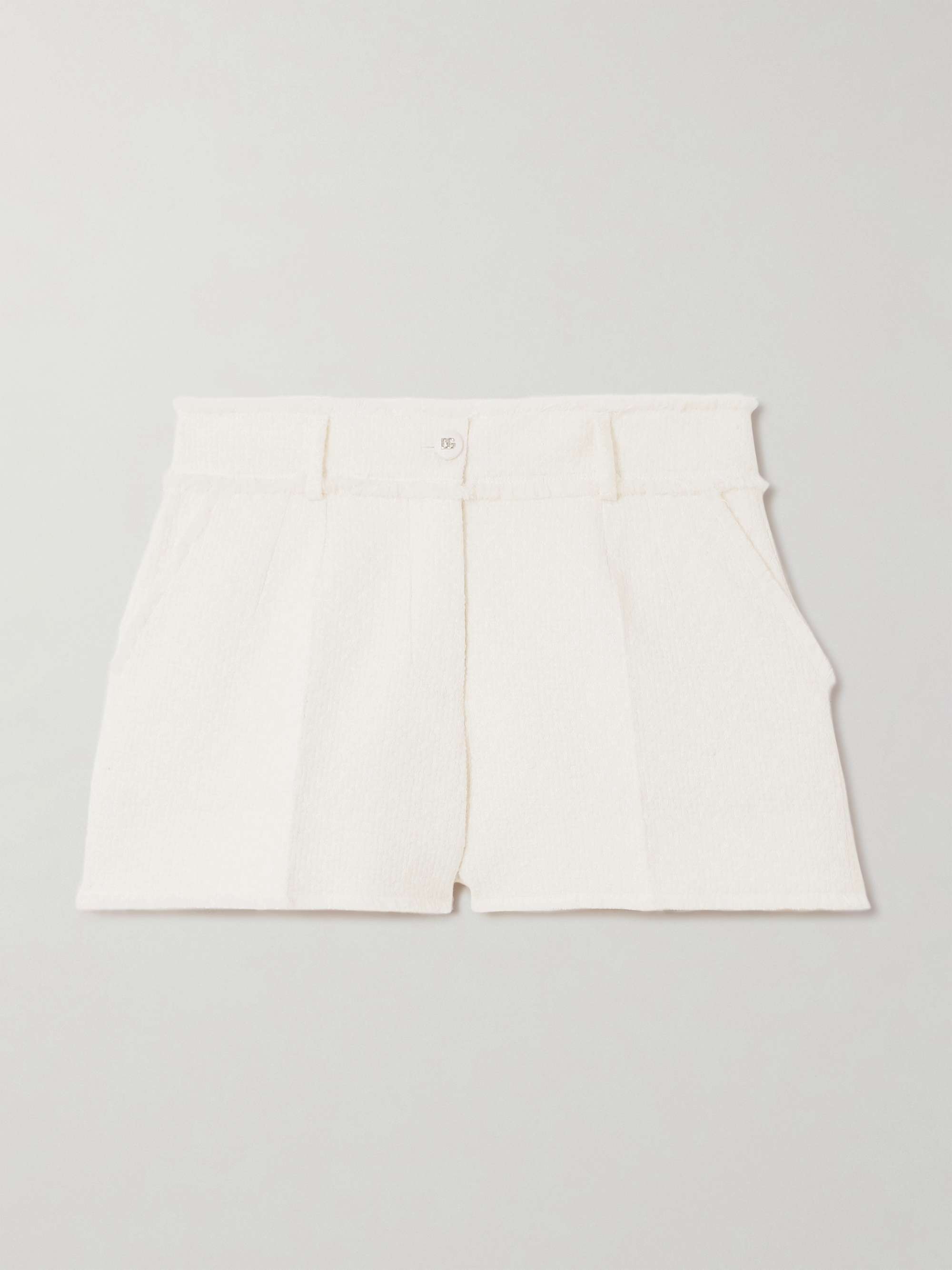 Frayed wool-blend tweed shorts view