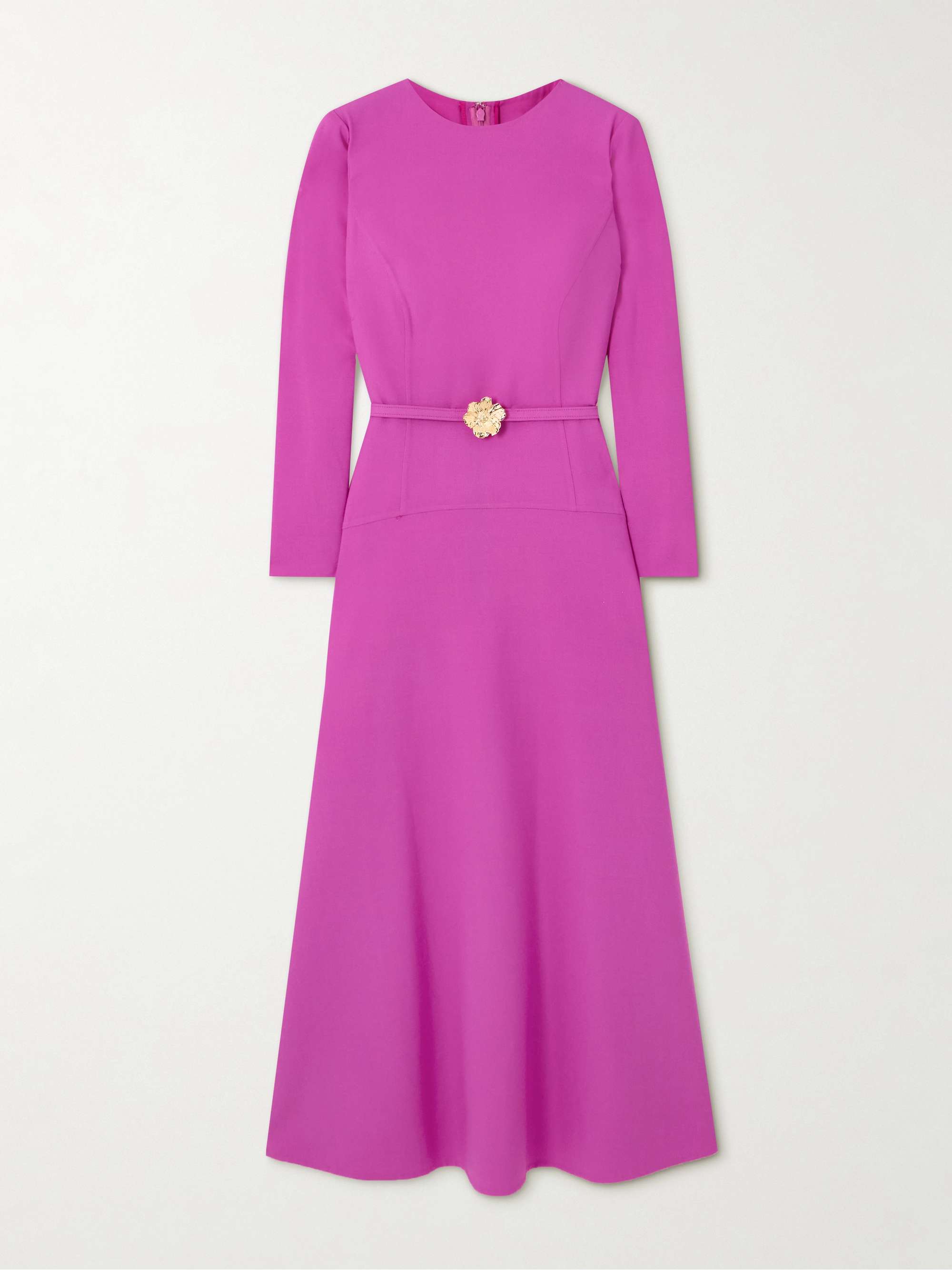 Belted wool-blend midi dress view