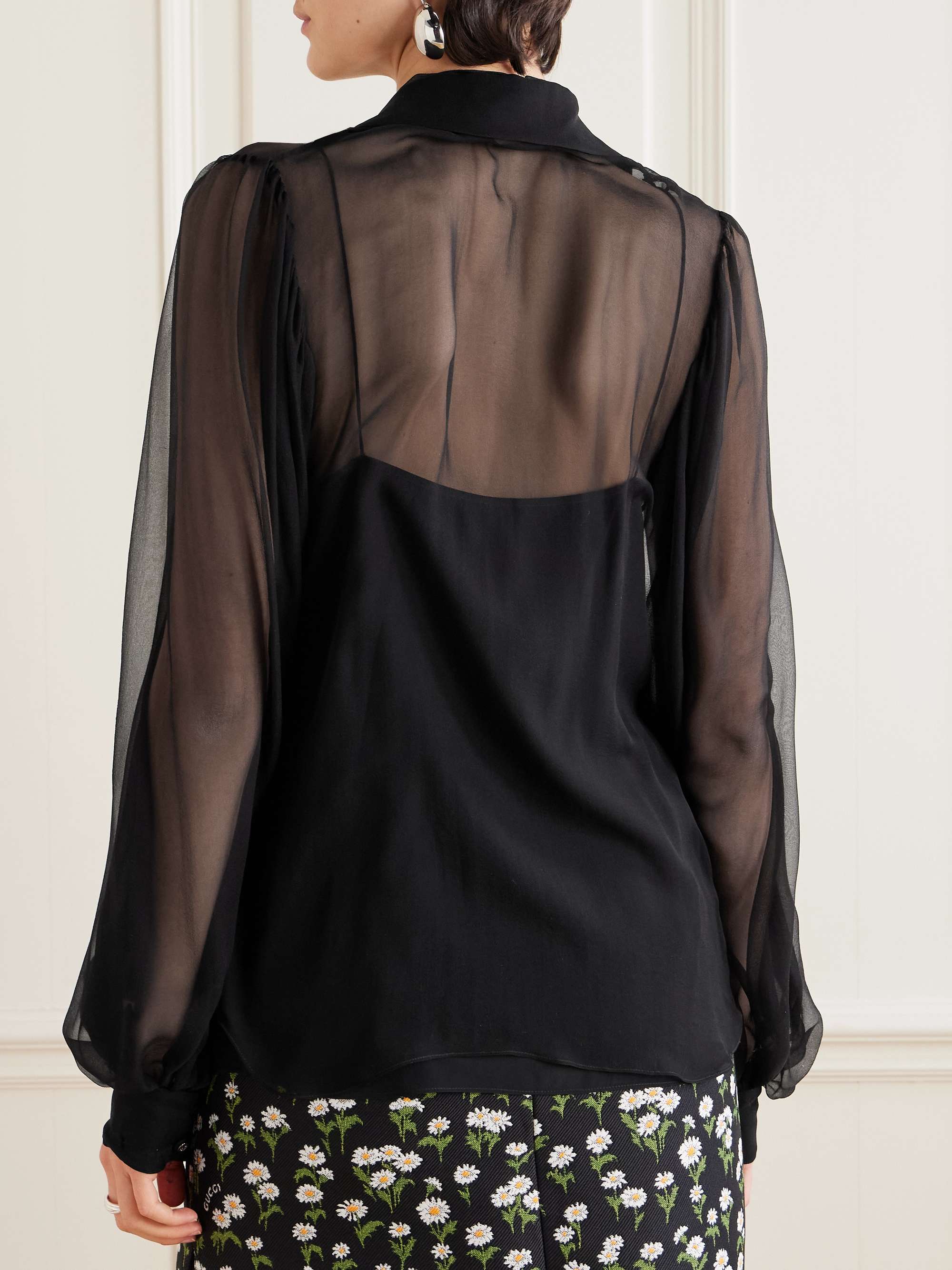 Pussy-bow silk-chiffon shirt view