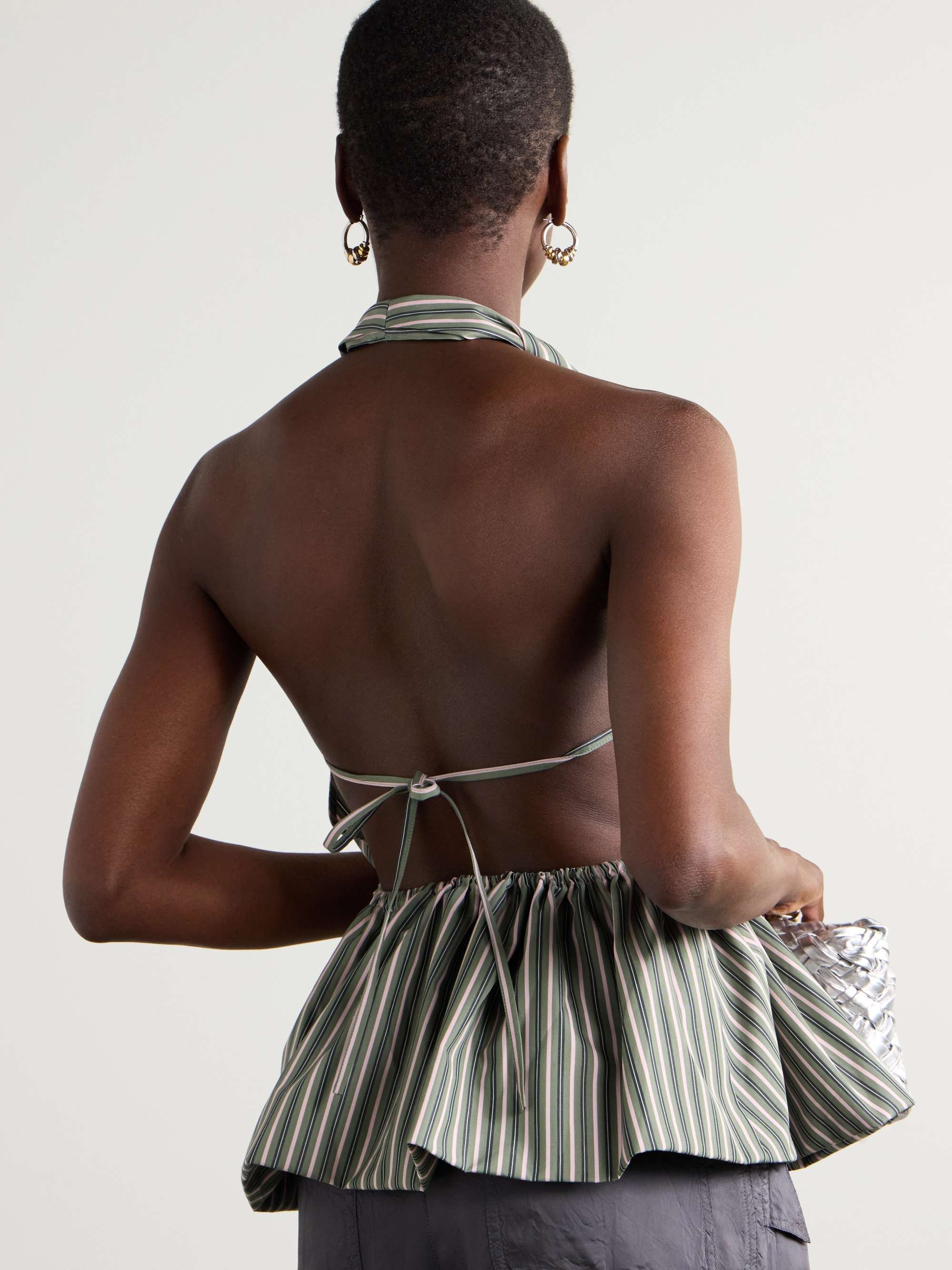 Striped cotton halterneck top view