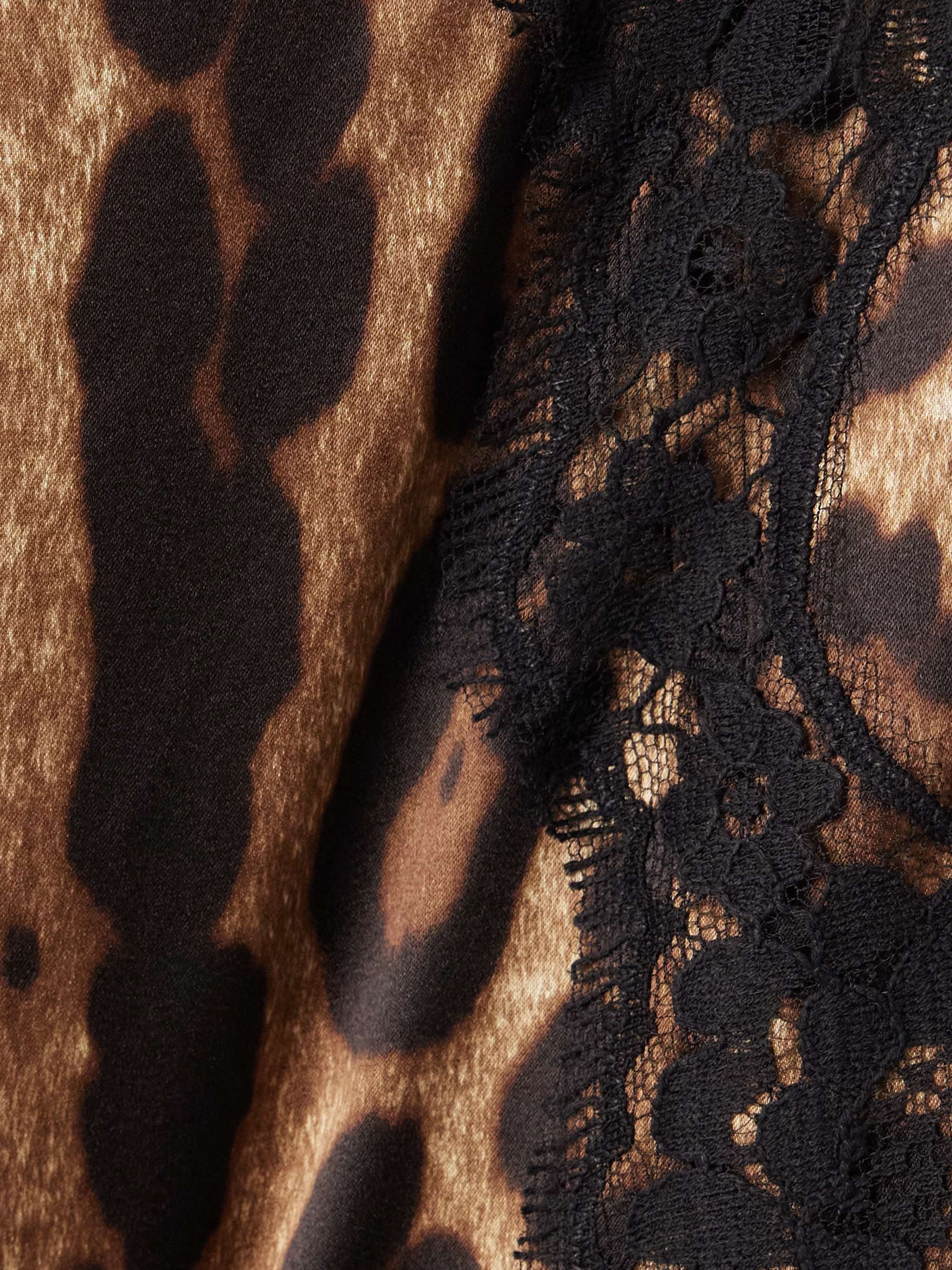 Lace-trimmed leopard-print silk-blend satin bodysuit view