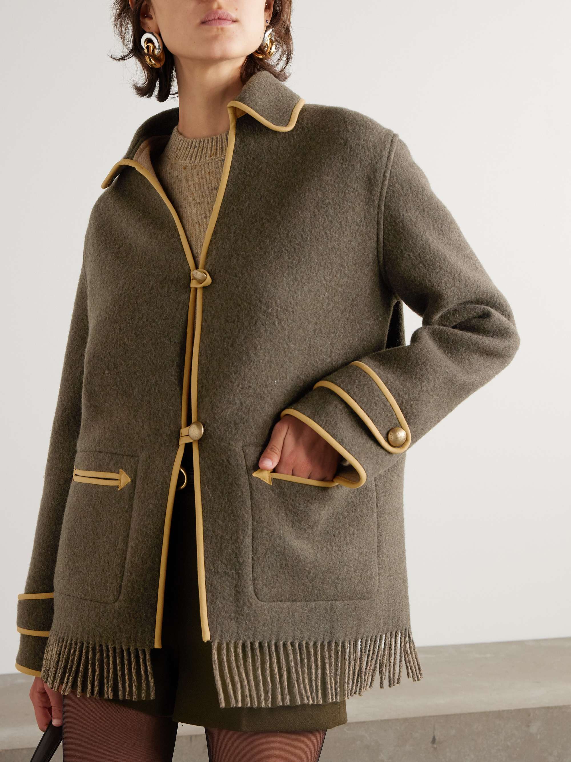Fringed canvas-trimmed brushed wool-blend jacket view