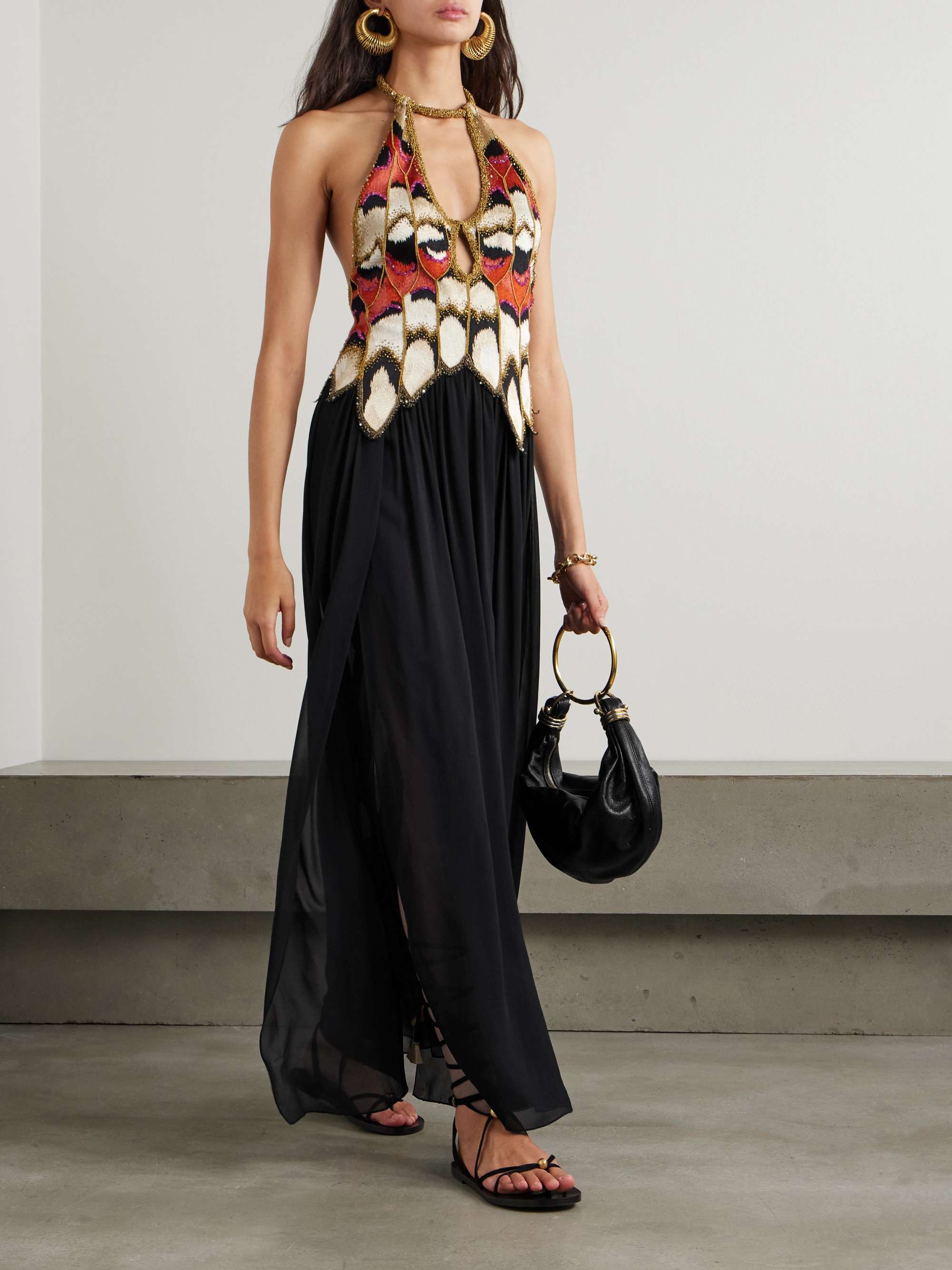 Alicia embellished cutout embroidered silk halterneck gown view