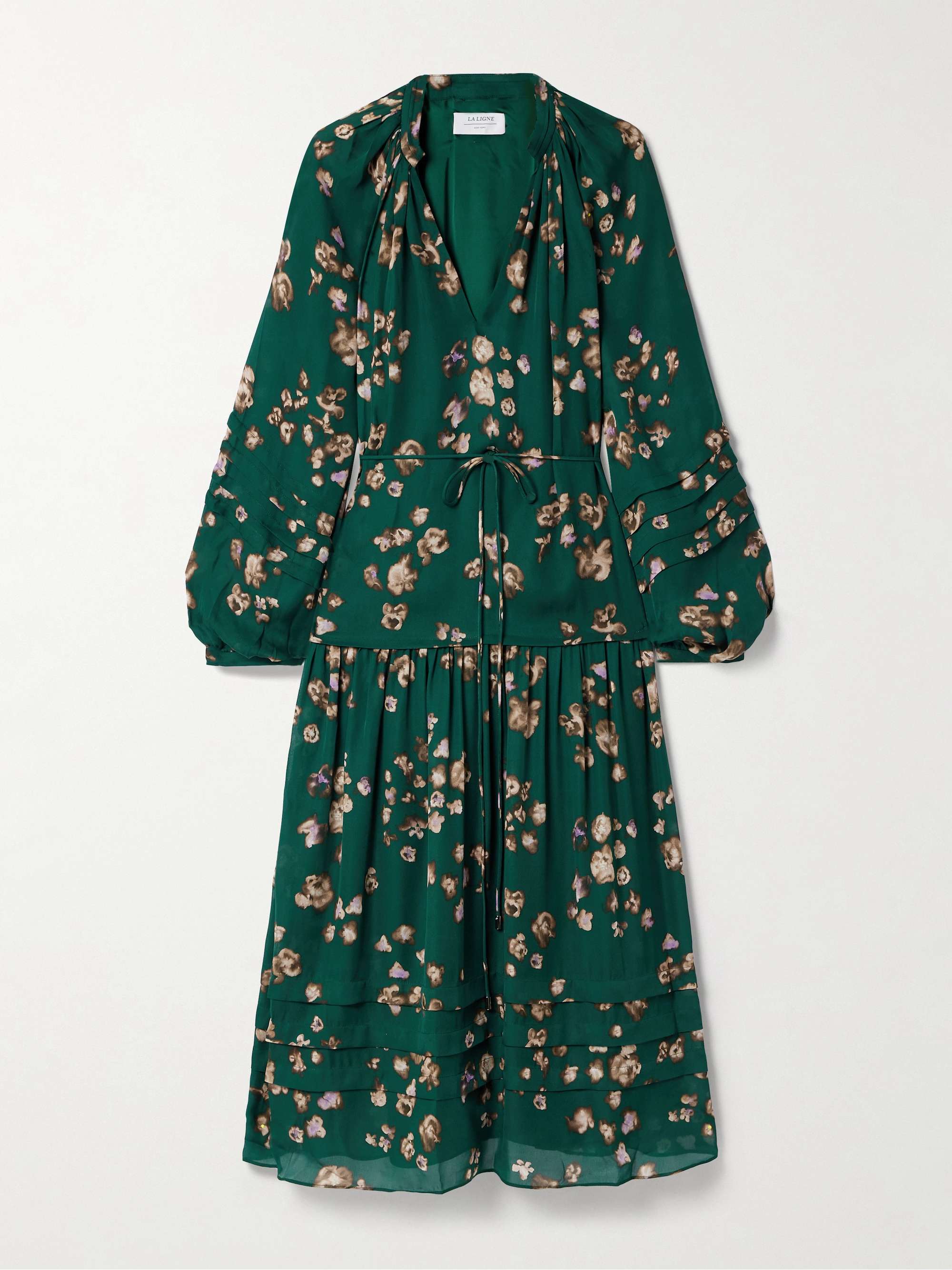 Belted floral-print silk crepe de chine midi dress view