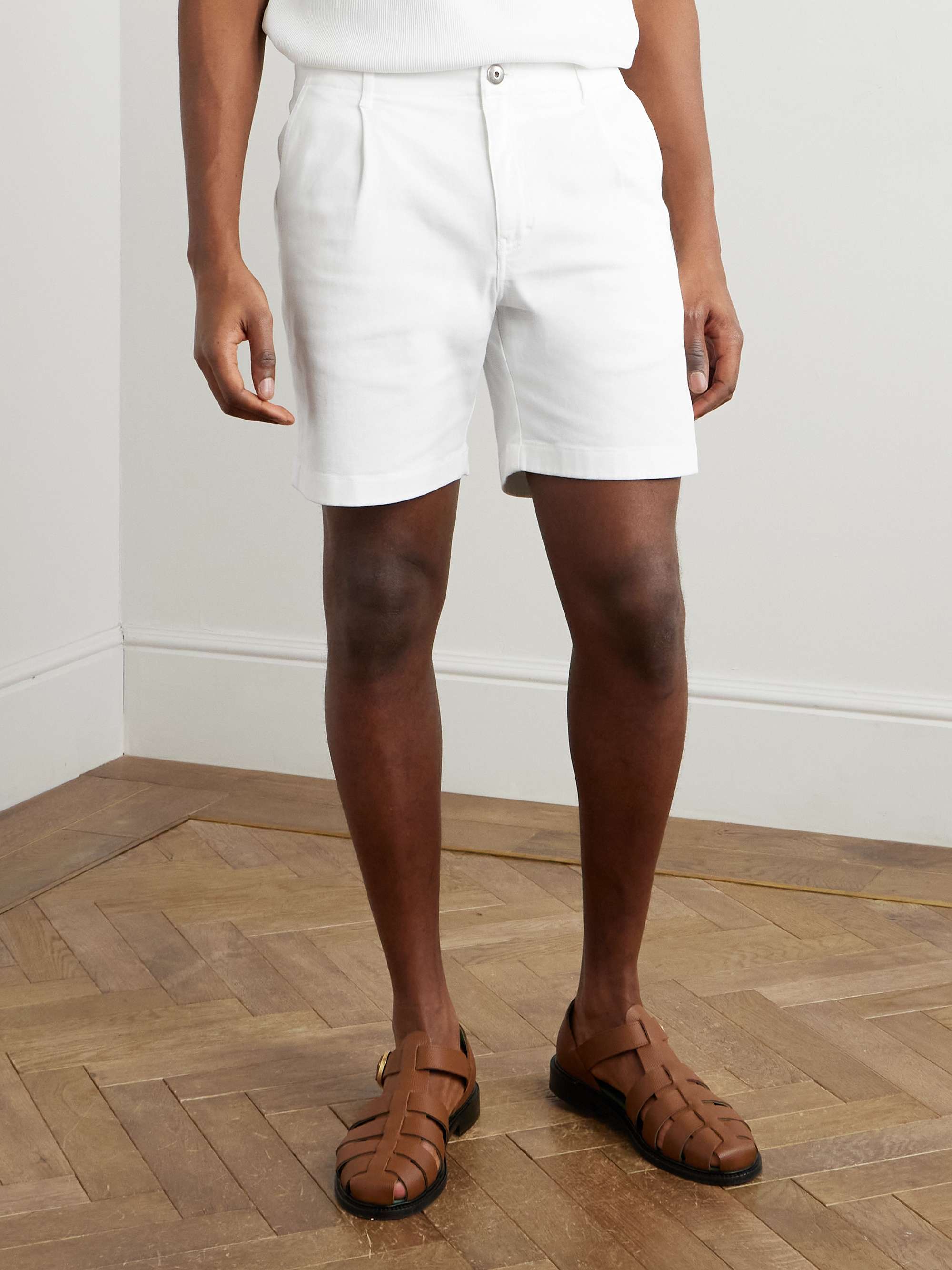 Straight-Leg Pleated Organic Cotton-Blend Twill Shorts view