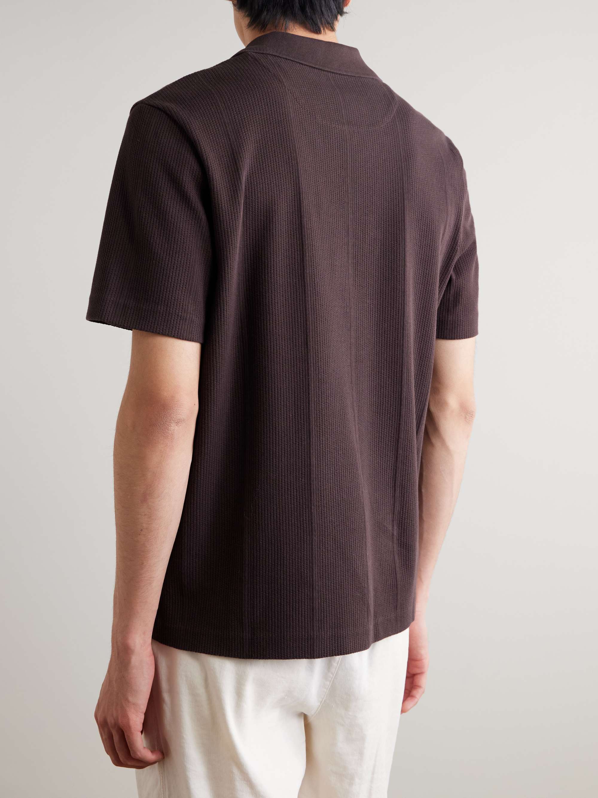 Jonny Open-Collar Pointelle-Knit Cotton Polo Shirt view