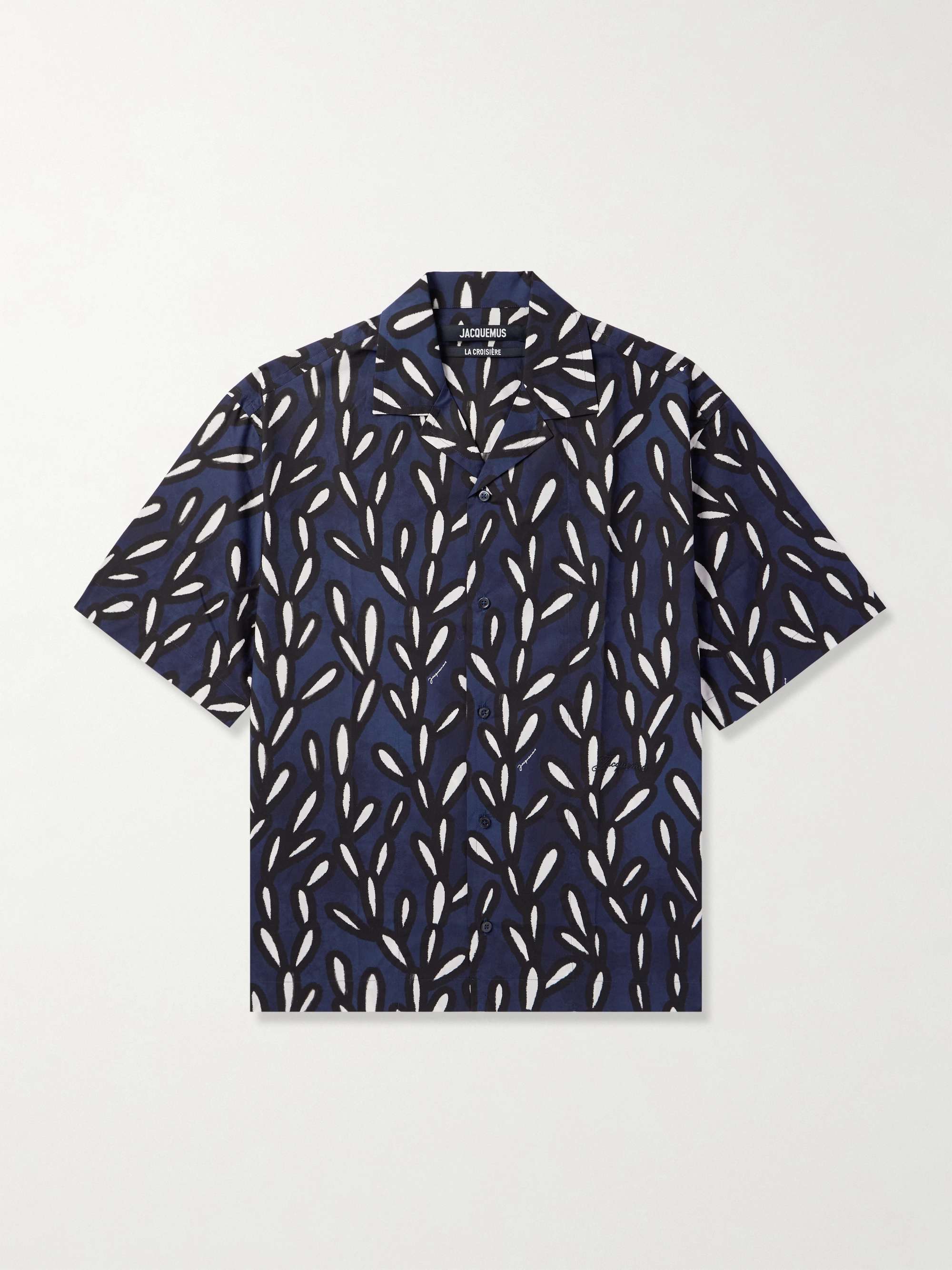 Jean Camp-Collar Logo-Embroidered Printed Cotton Shirt view