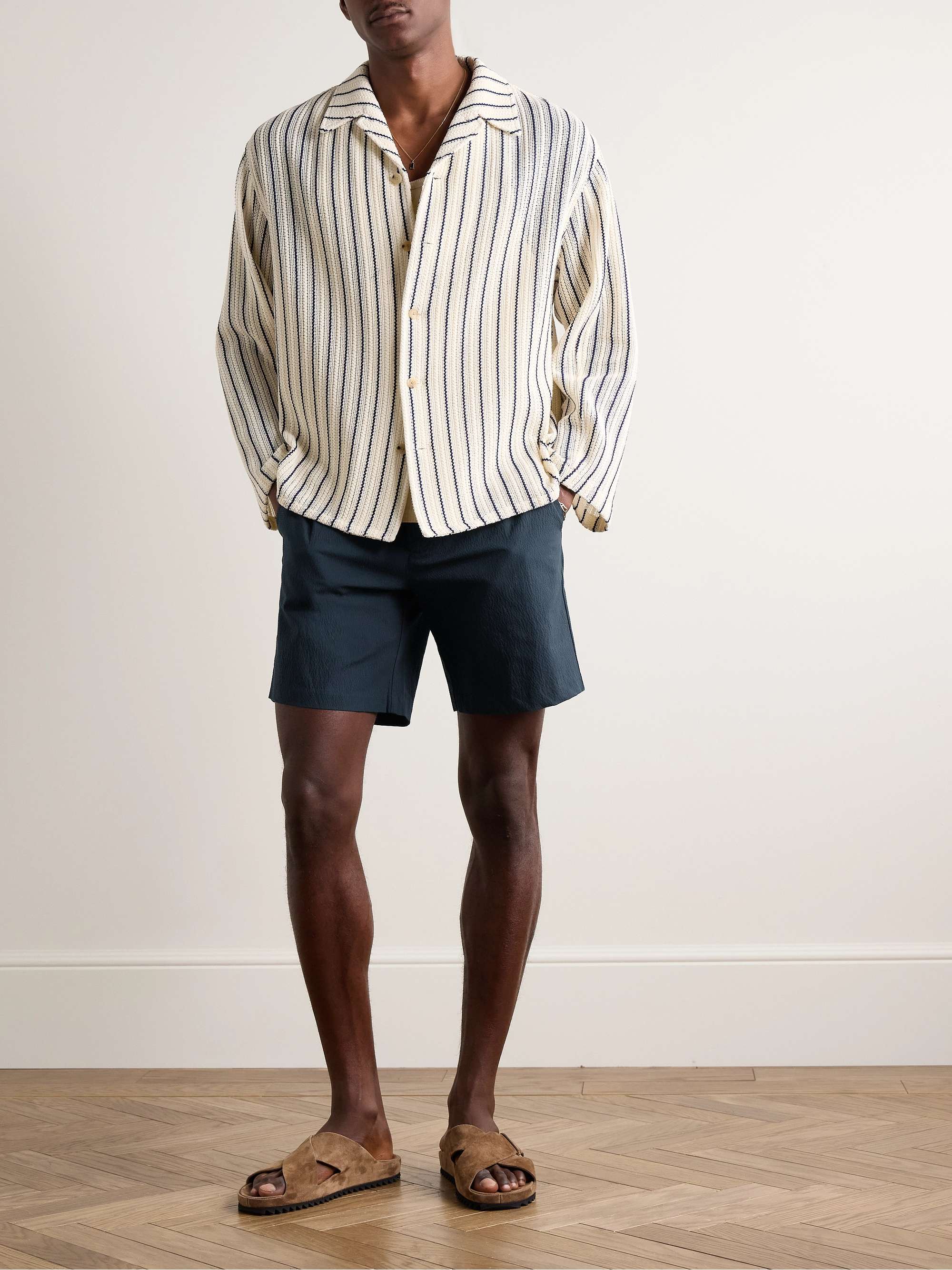Straight-Leg Cotton-Blend Seersucker Shorts view