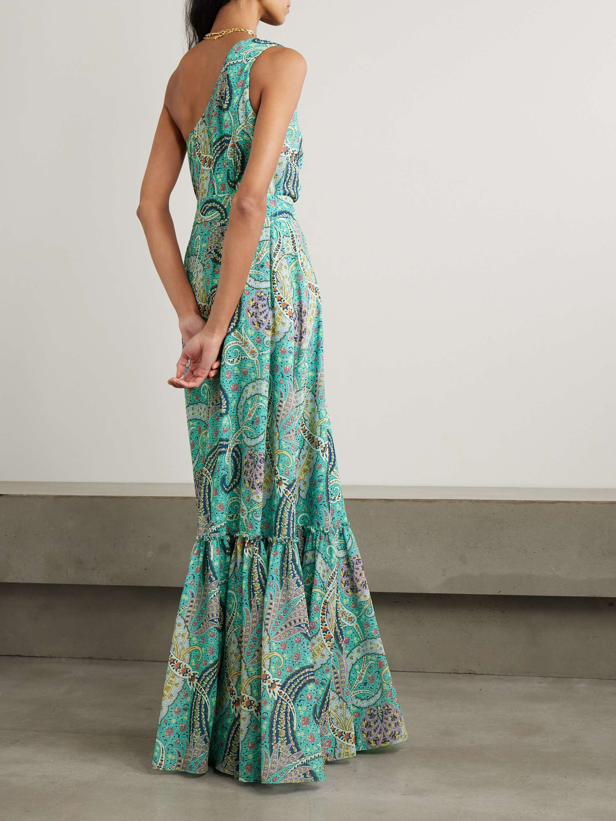 One-shoulder belted printed satin-jacquard maxi dress view