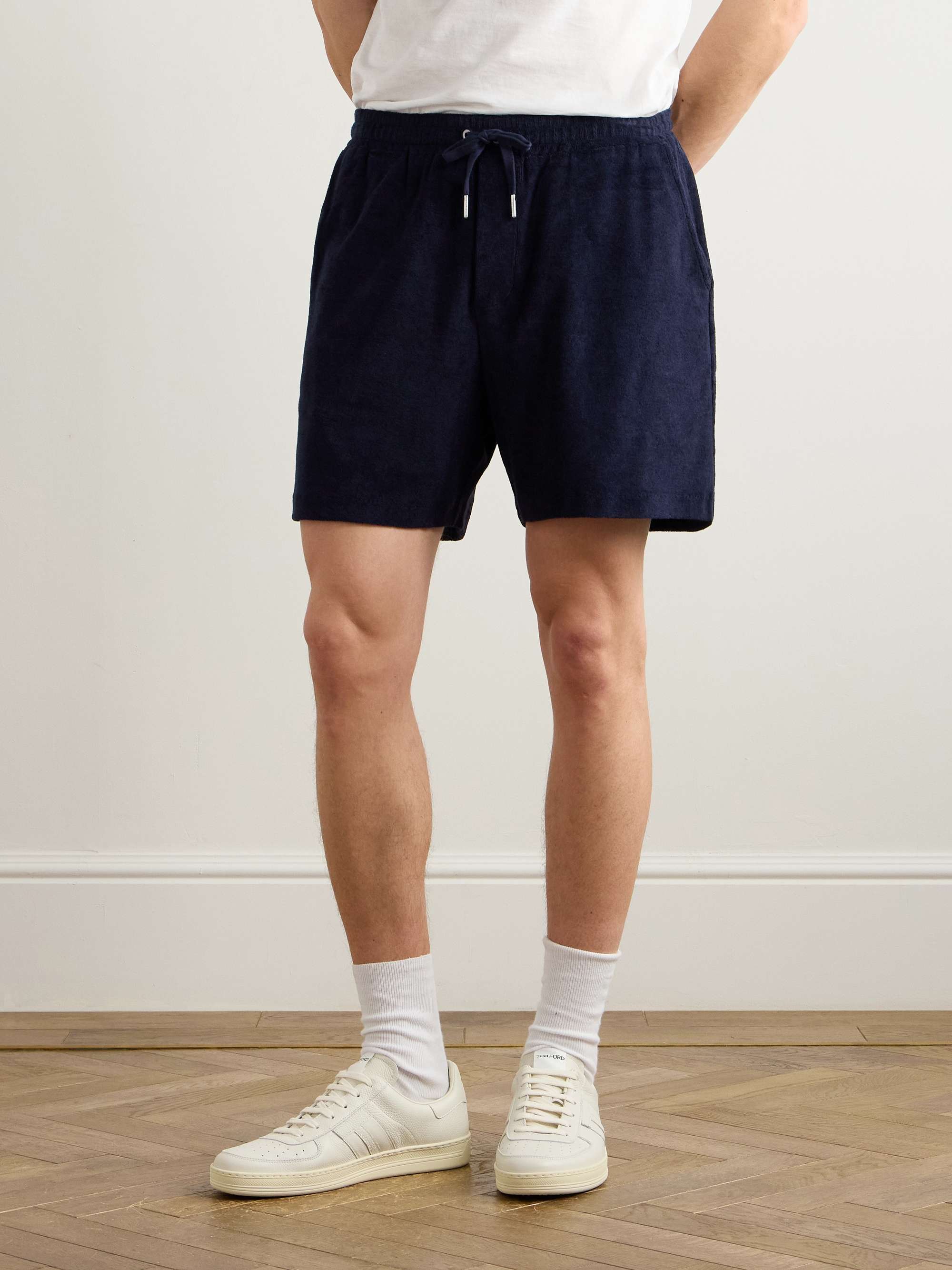 Riviera Straight-Leg Cotton and Modal-Blend Terry Drawstring Shorts view