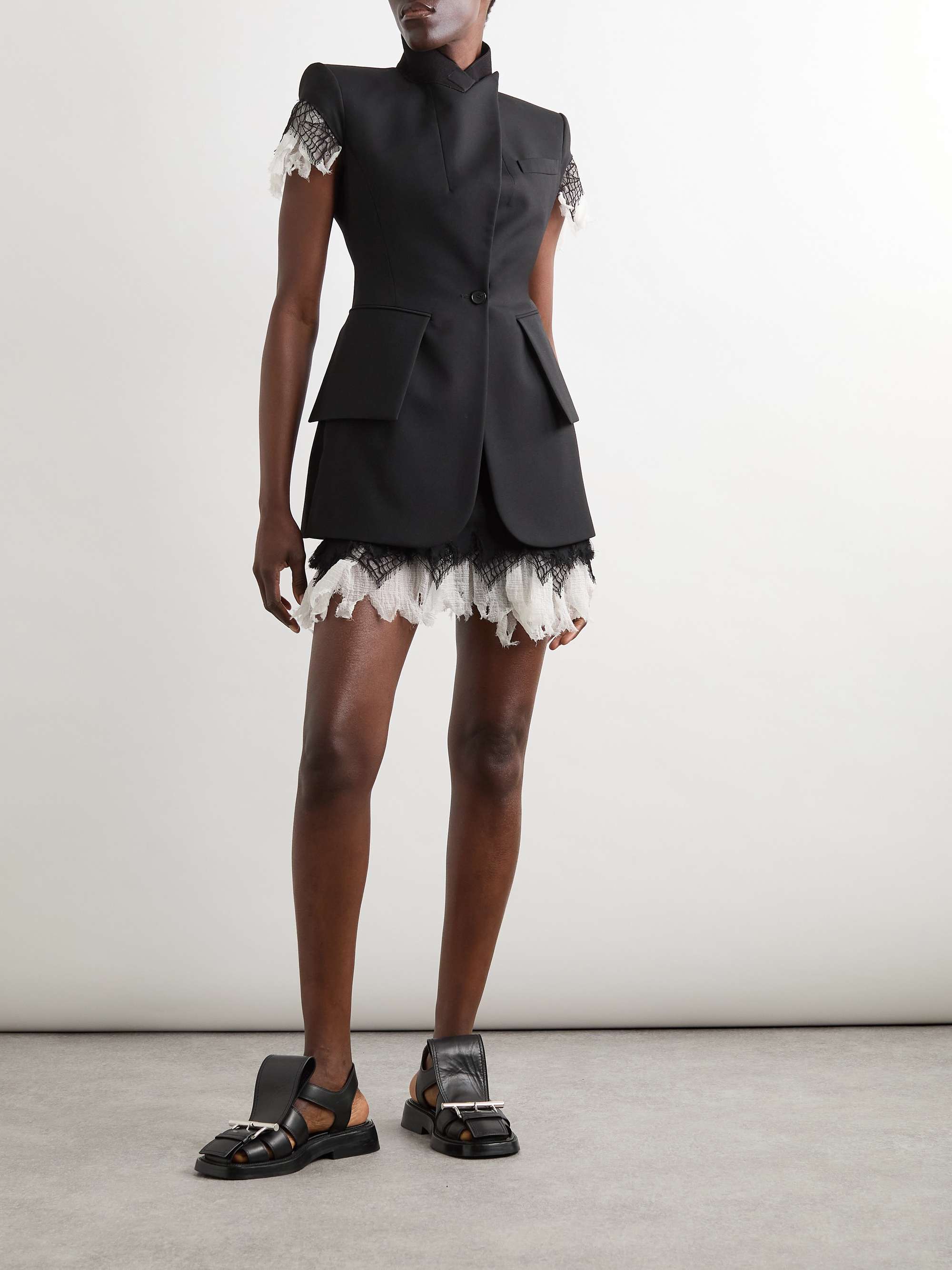 Silk-chiffon and lace-trimmed wool mini skirt view