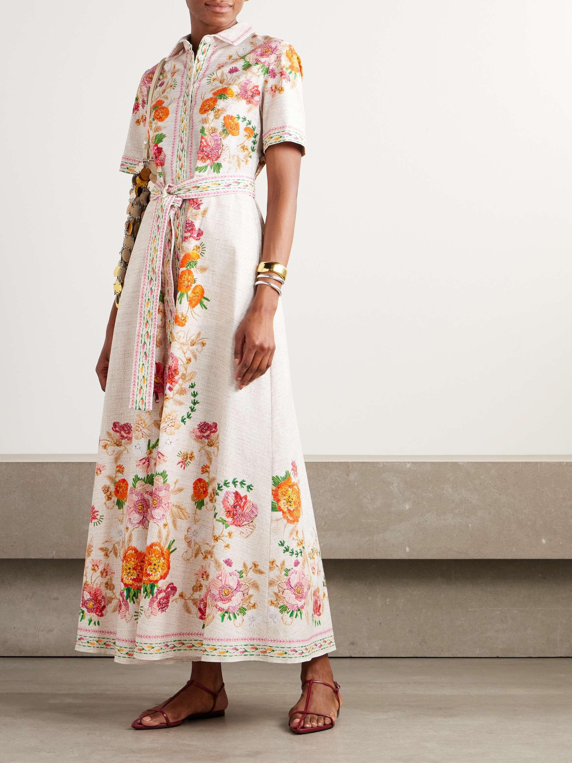 Como belted floral-print cotton-poplin midi shirt dress view
