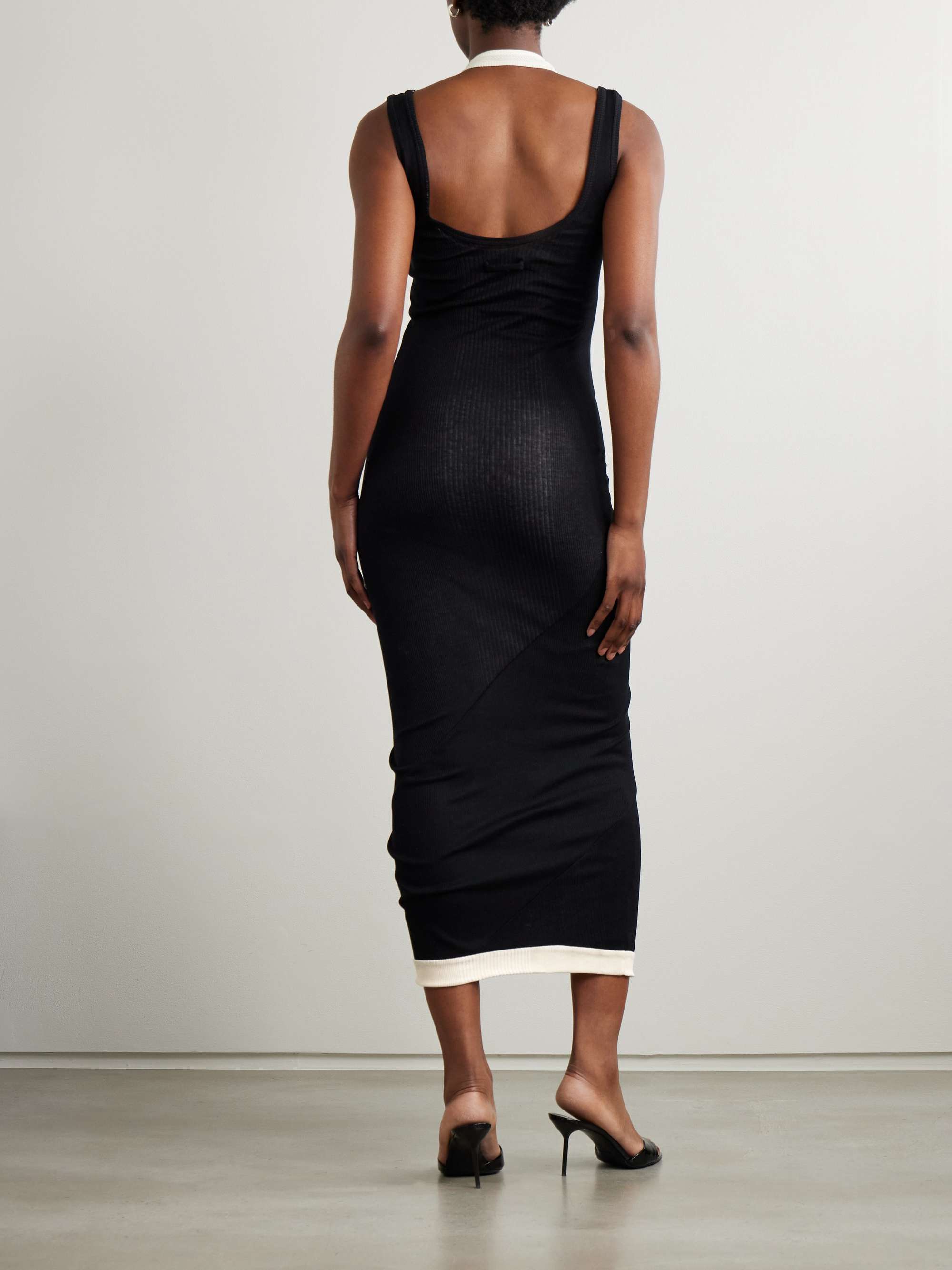 Layered buckled ribbed cotton-jersey maxi dress view