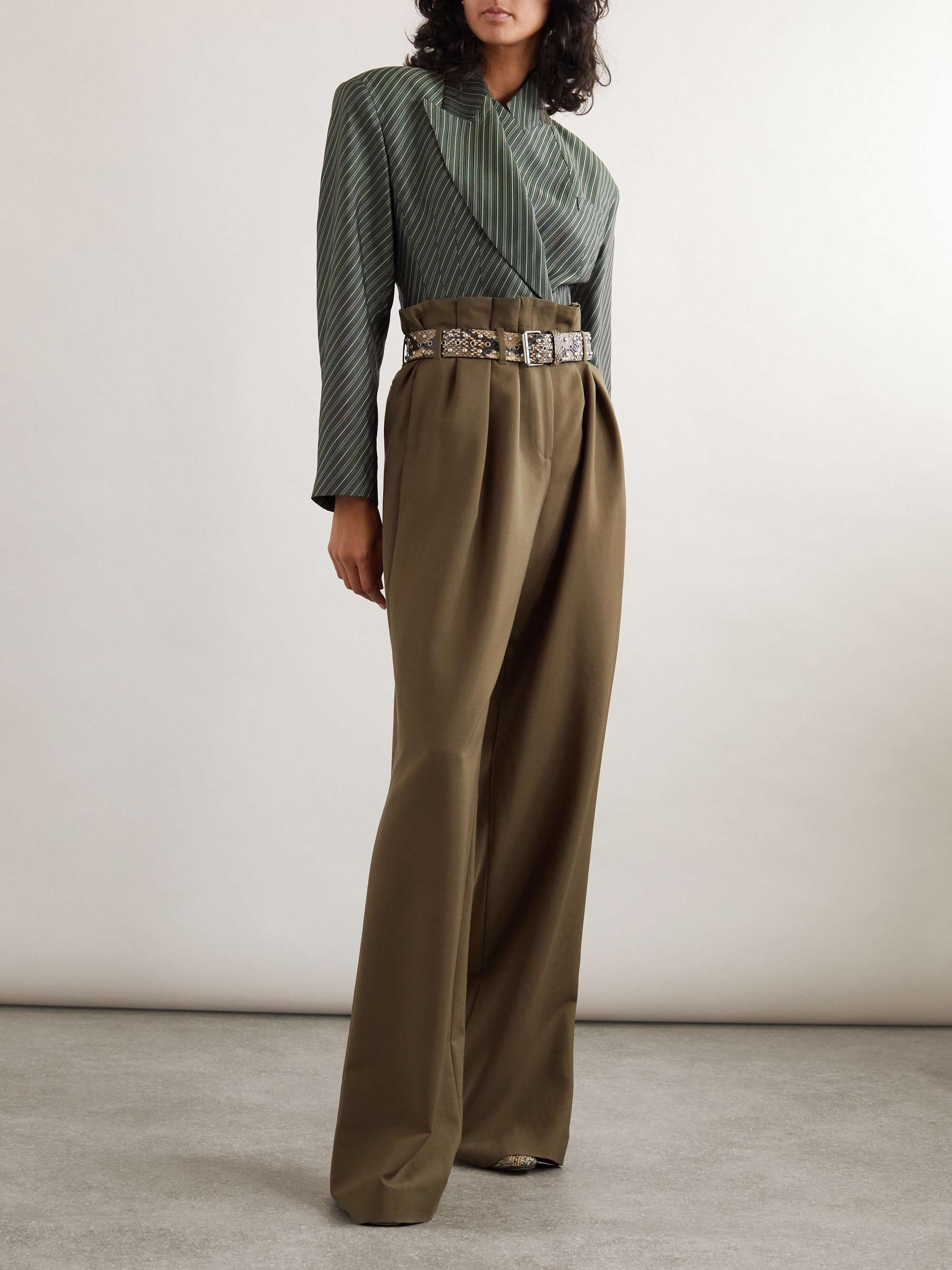 Belted pleated wool and mohair-blend jersey wide-leg pants view